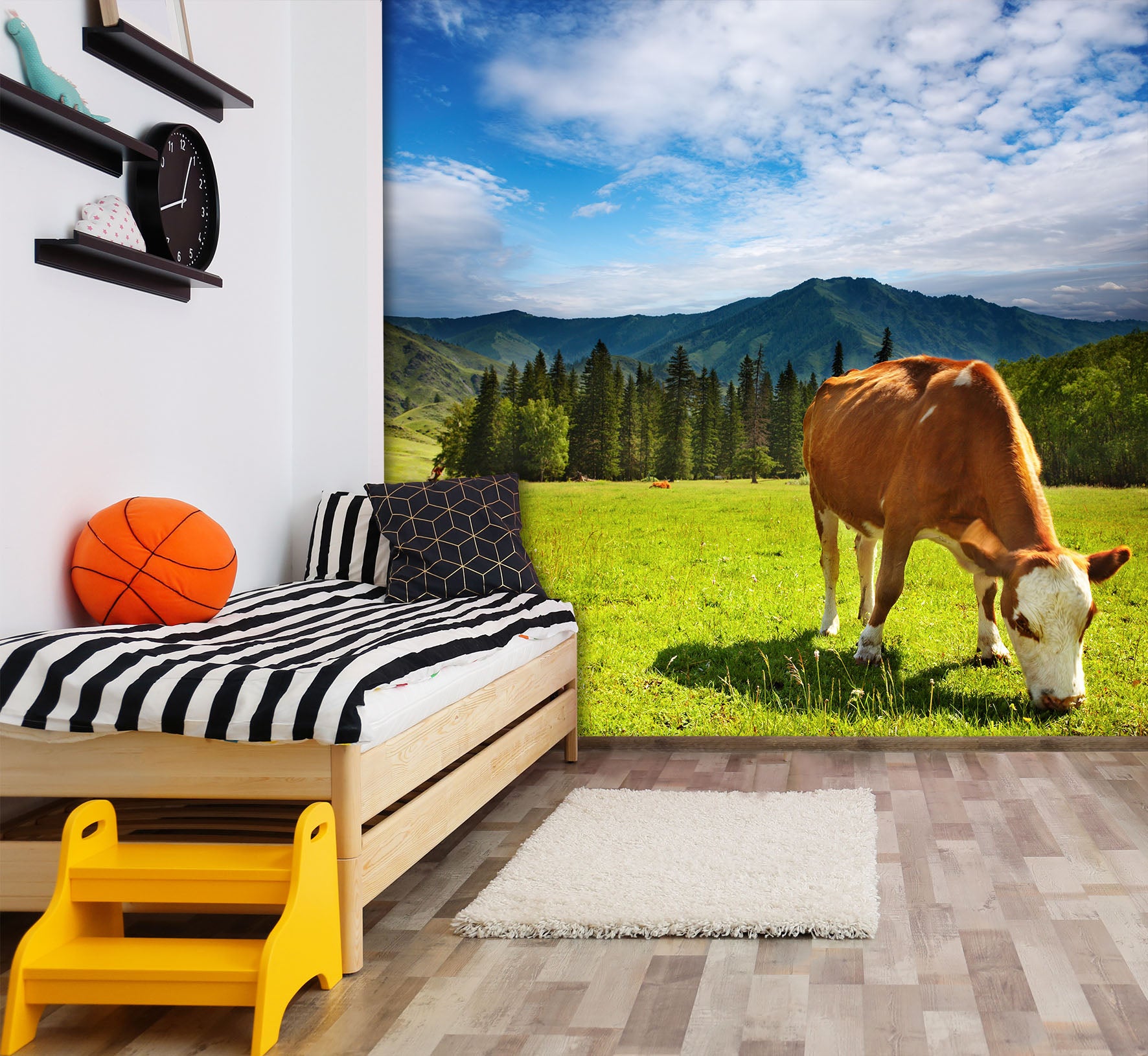 3D Forest Cow 407 Wall Murals