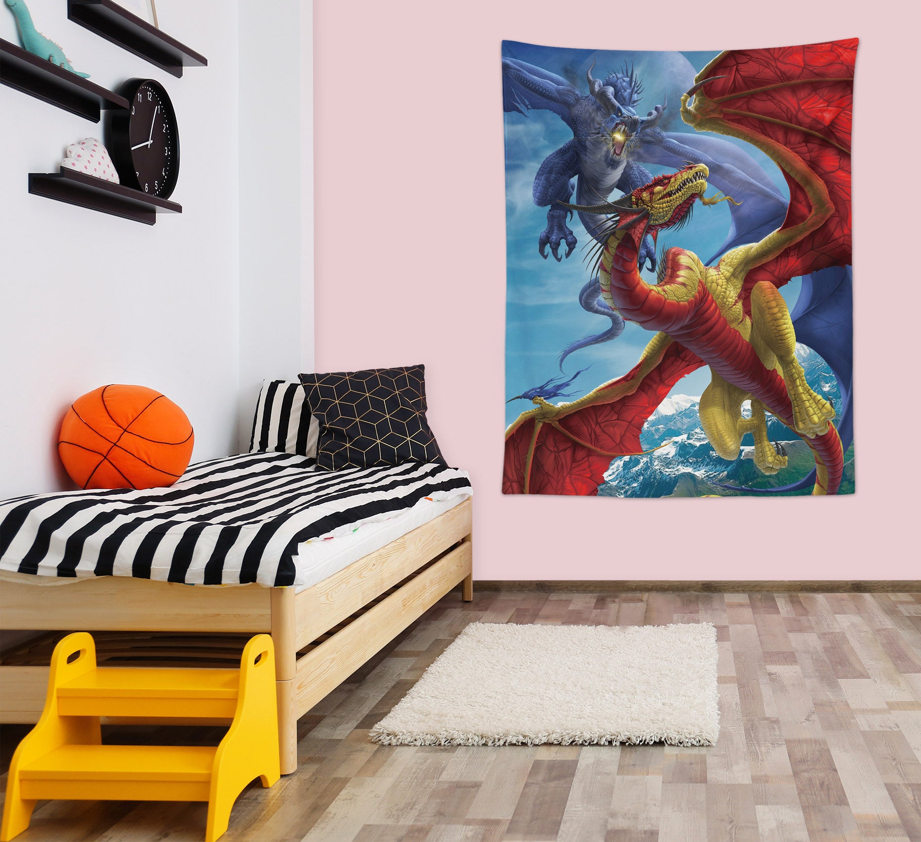 3D Two Flying Dragons 121182 Tom Wood Tapestry Hanging Cloth Hang