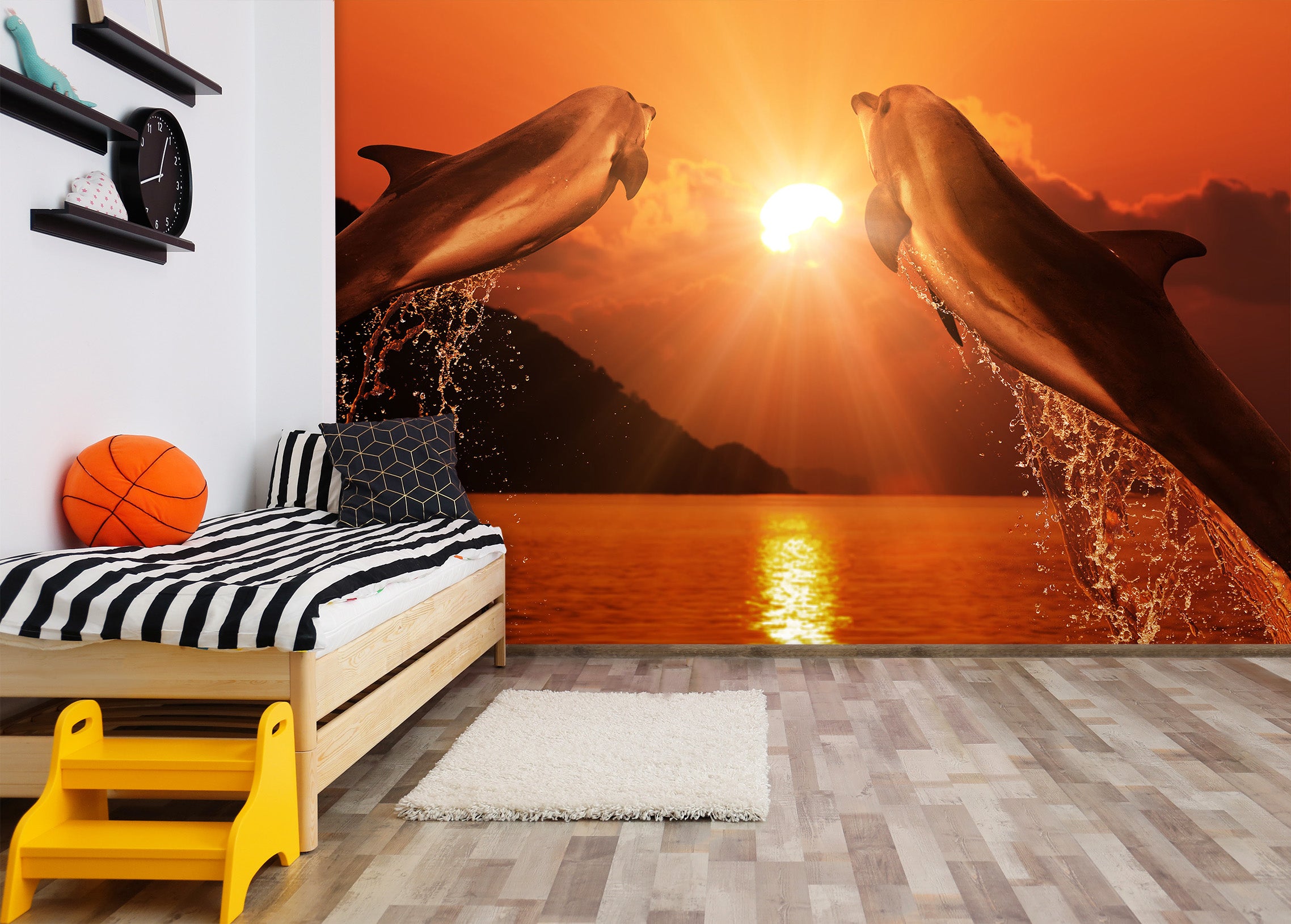 3D Sunset Dolphin 2003 Wall Murals