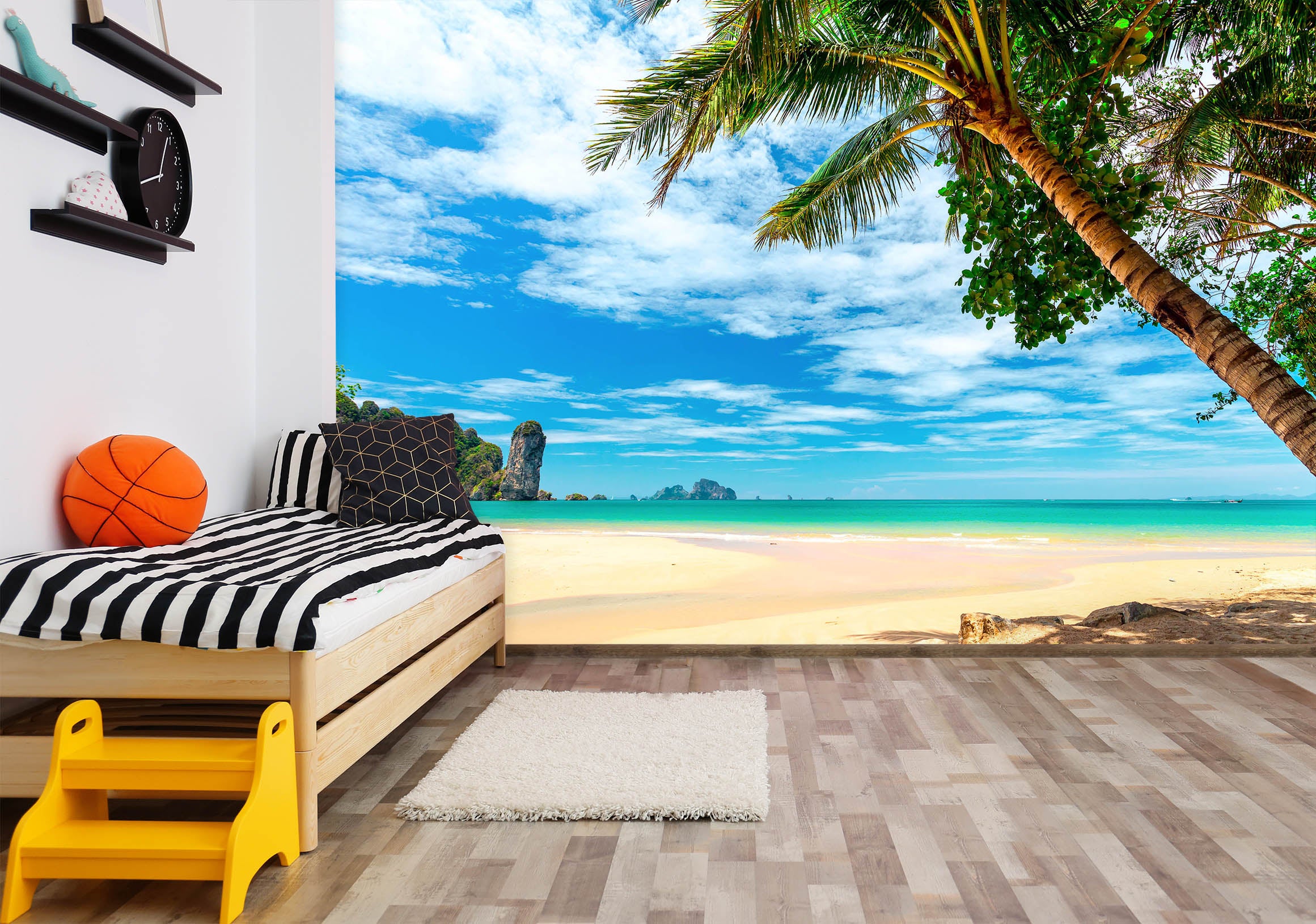 3D Seaside Beach Coconut Tree 57072 Wall Murals