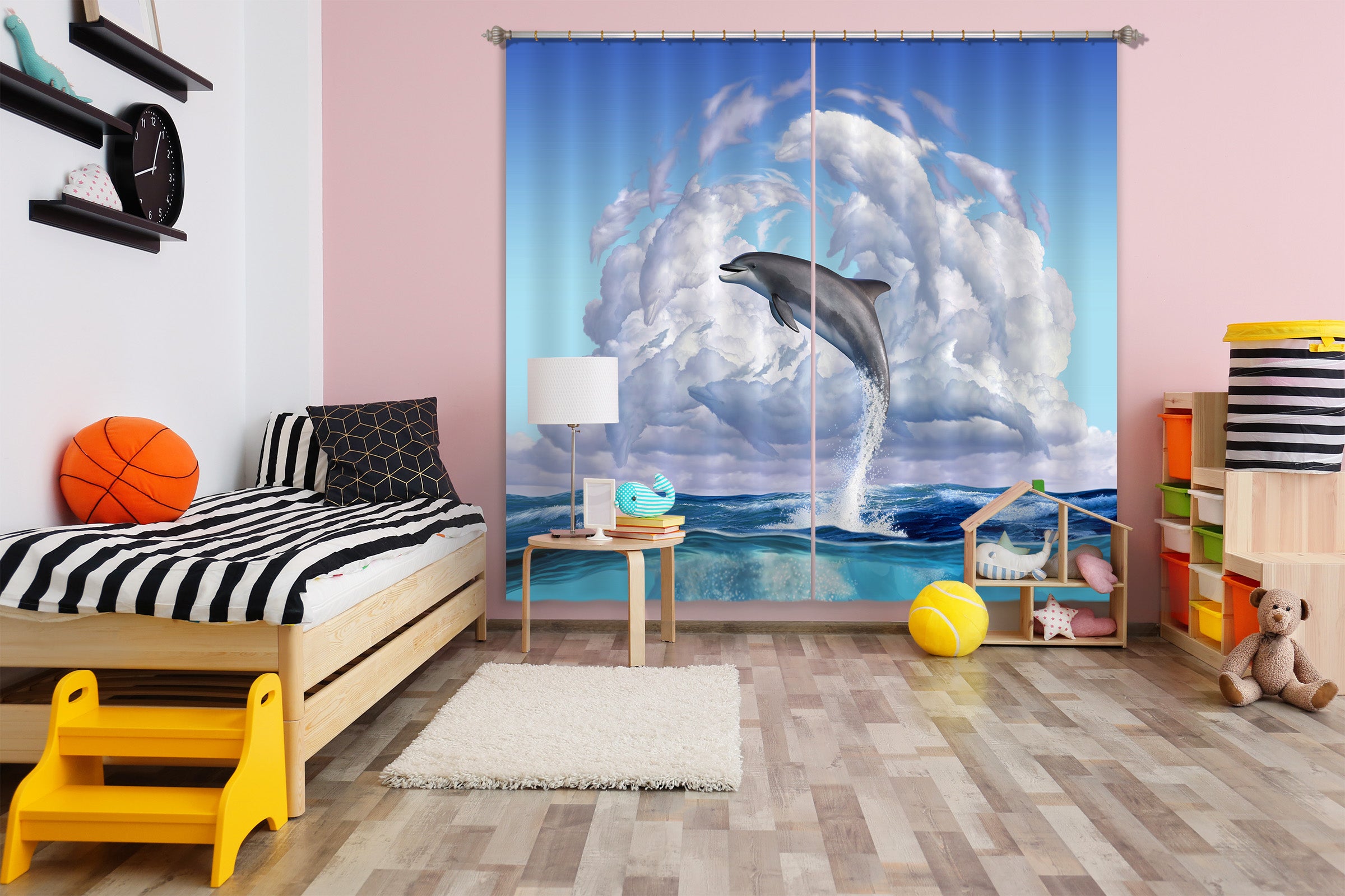 3D Dolphin Play 061 Jerry LoFaro Curtain Curtains Drapes