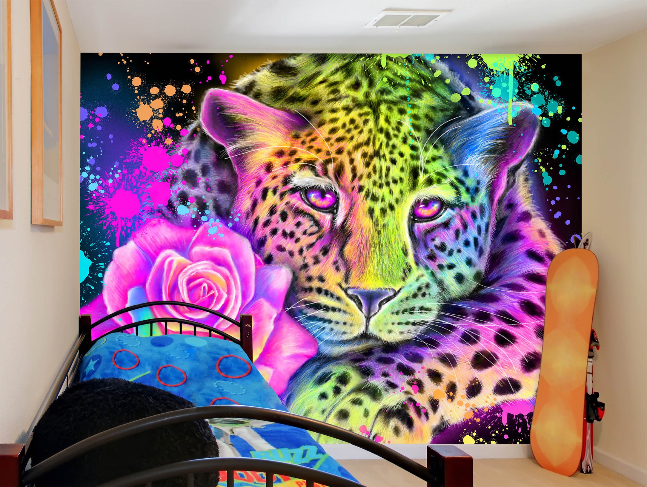 3D Red Rose Leopard 8410 Sheena Pike Wall Mural Wall Murals