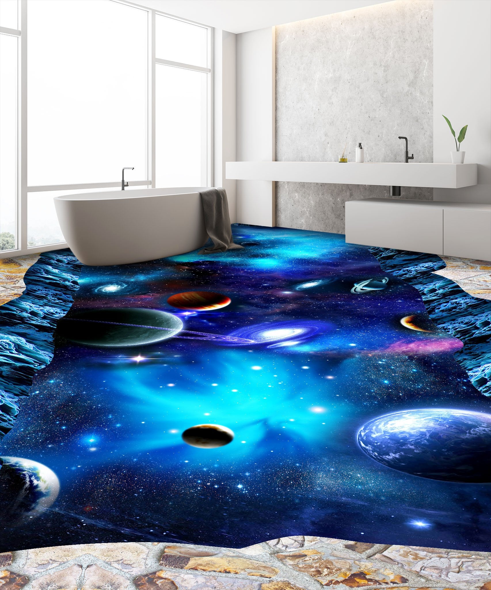 3D Bright Blue Space Floor Mural Wallpaper AJ Wallpaper 2 