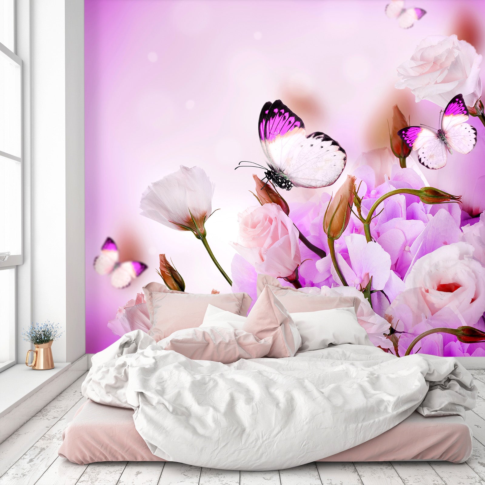 3D Pink Rose Butterfly 395 Wall Murals