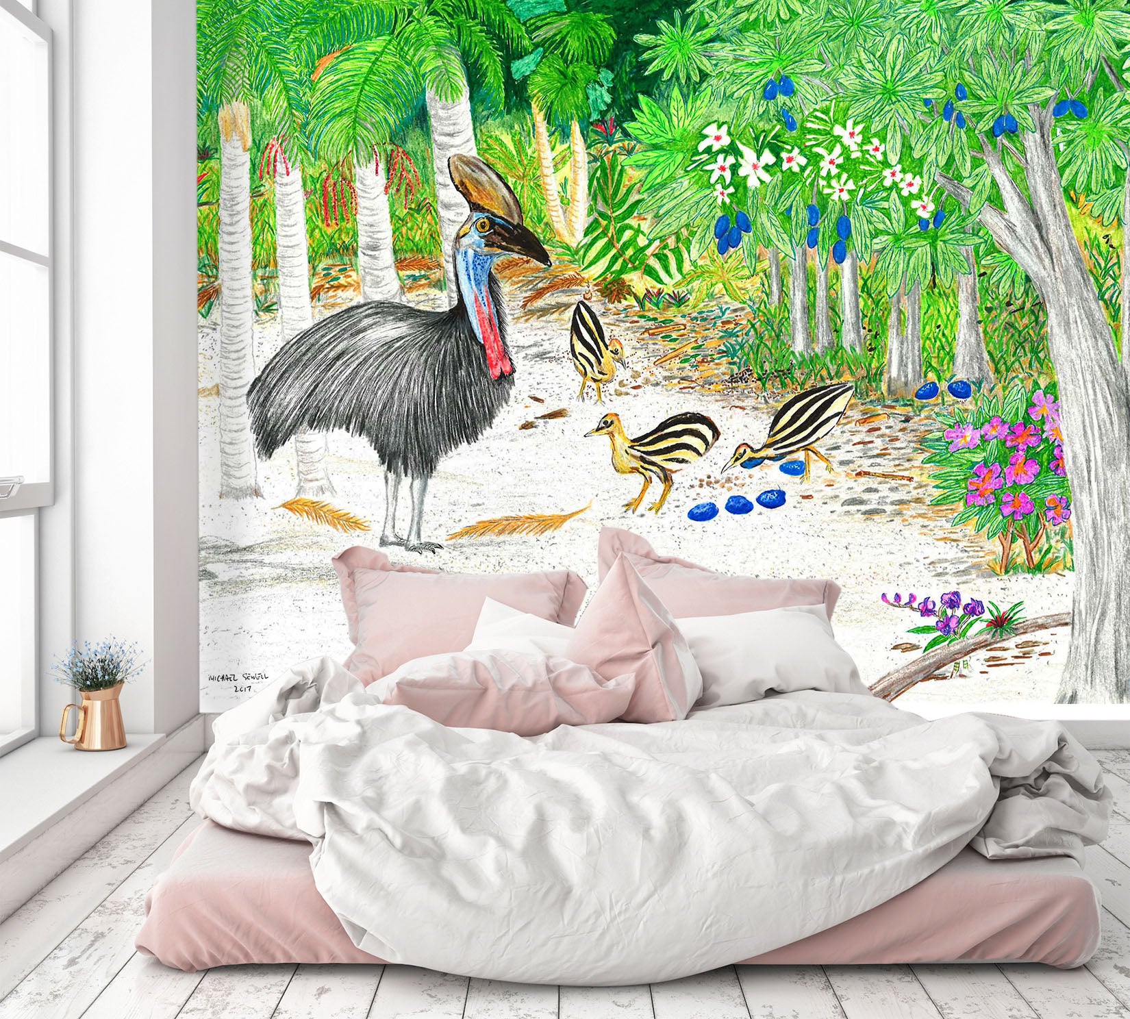 3D Forest Ostrich 1403 Michael Sewell Wall Mural Wall Murals