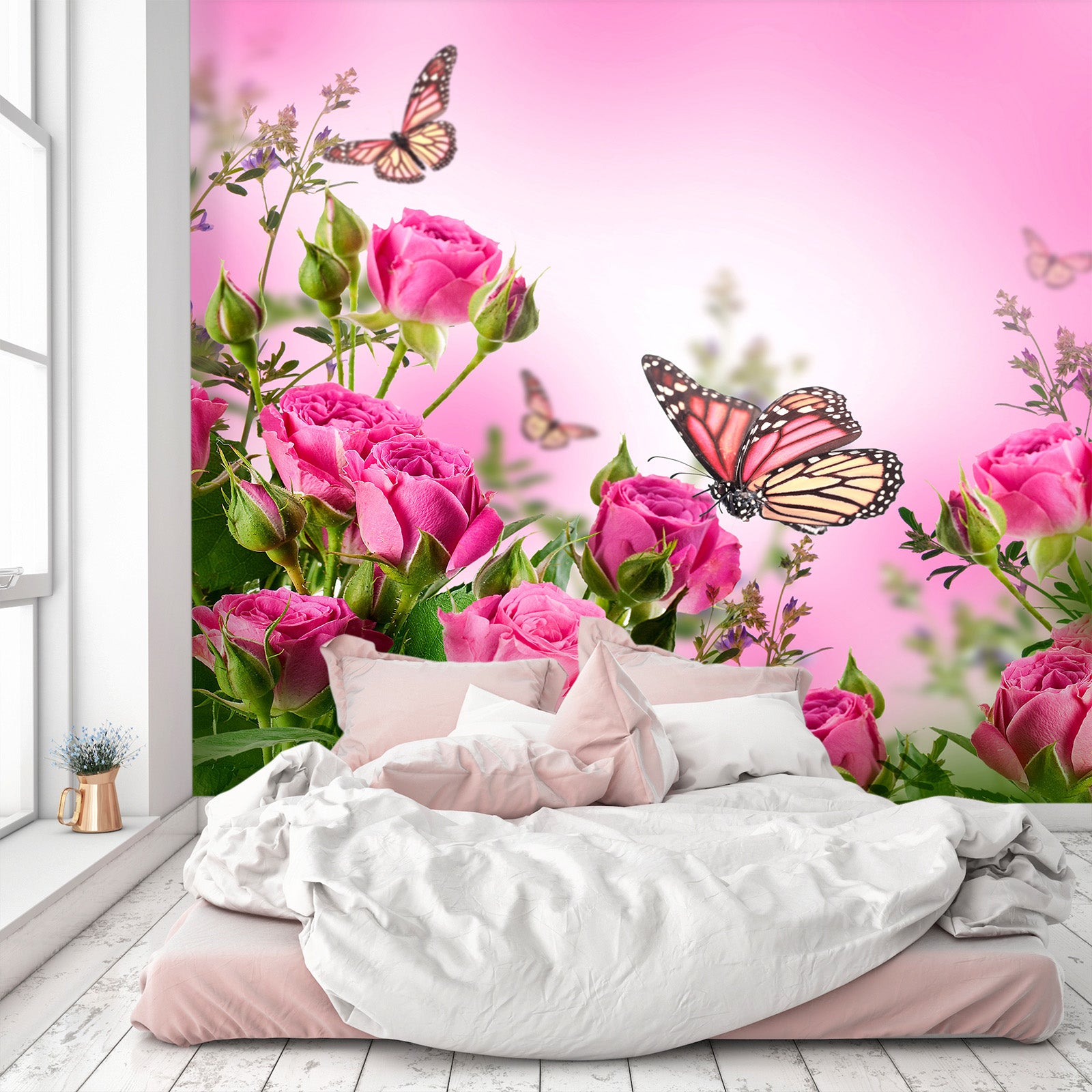 3D Rose Butterfly 394 Wall Murals