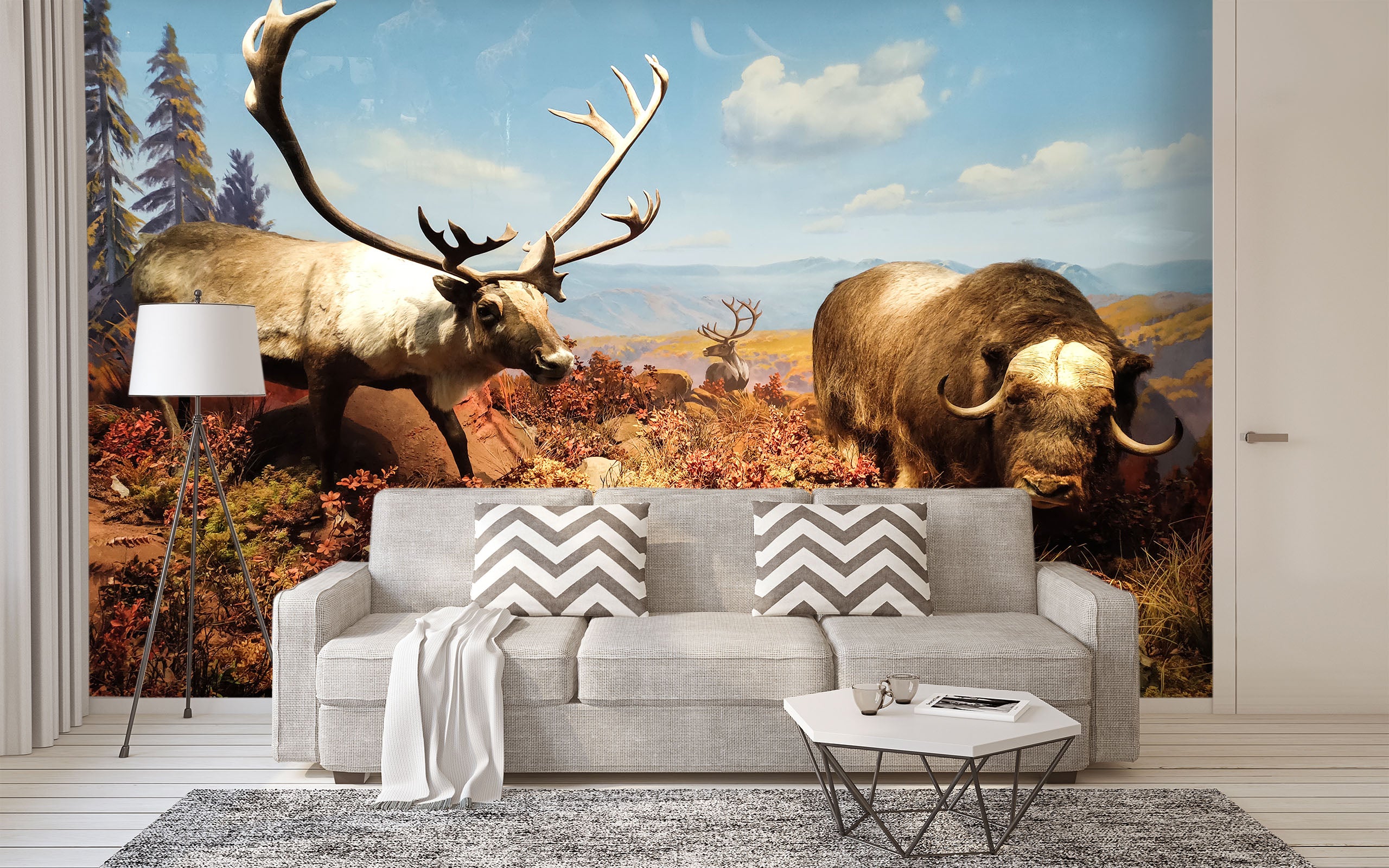 3D Deer Flower 427 Wall Murals