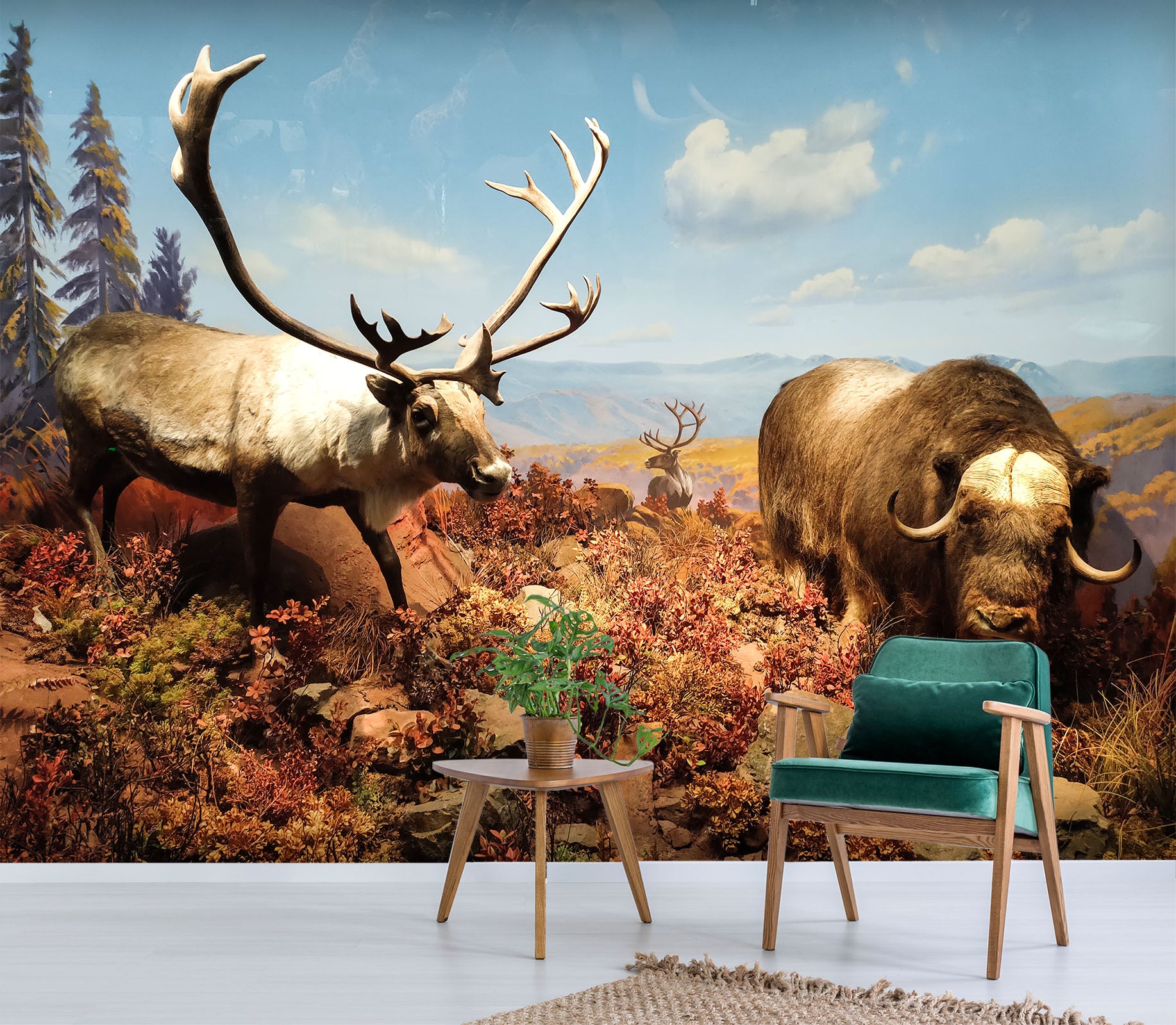 3D Deer Flower 427 Wall Murals