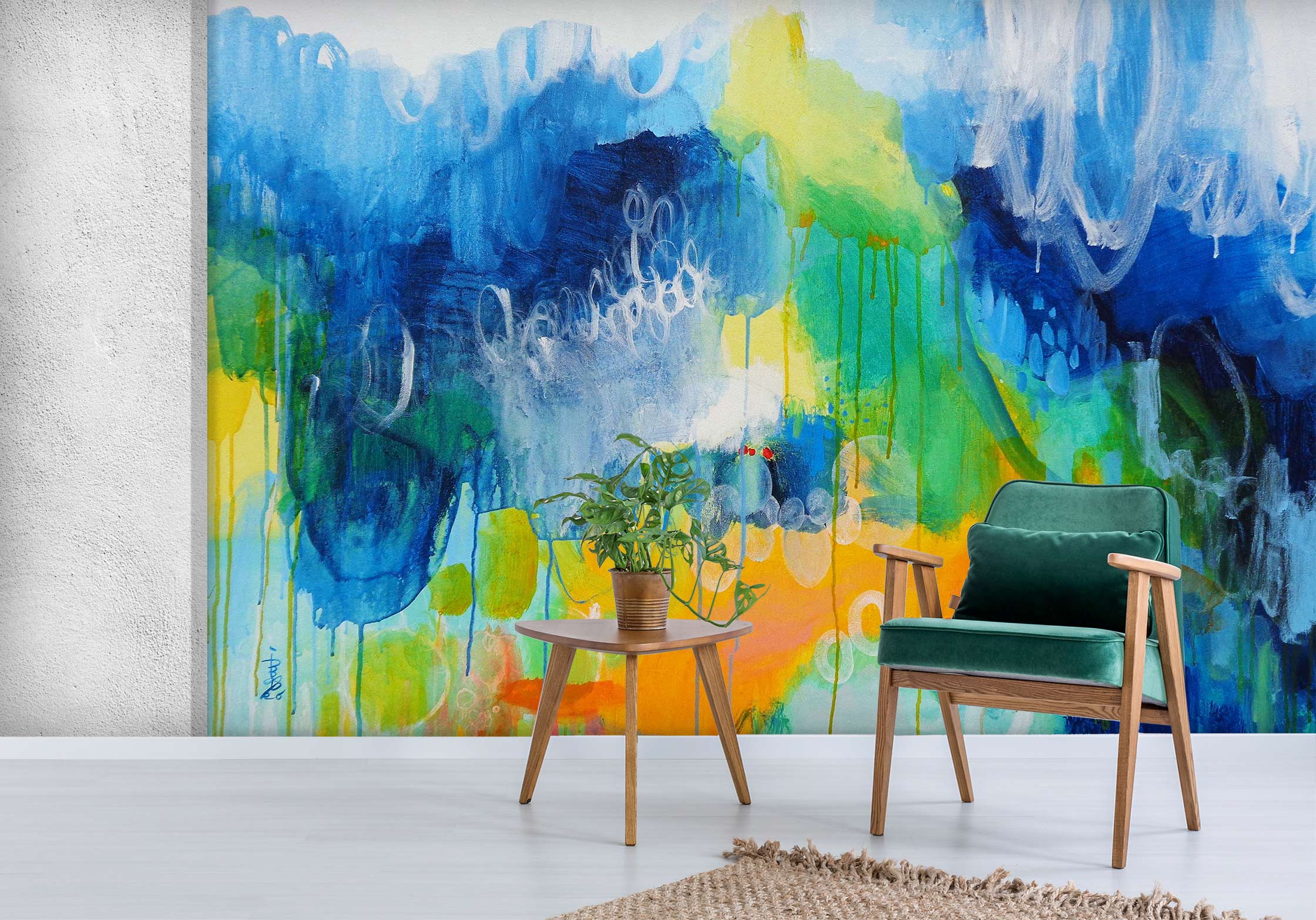 3D Blue-Green Watercolor 12104 Misako Chida Wall Mural Wall Murals