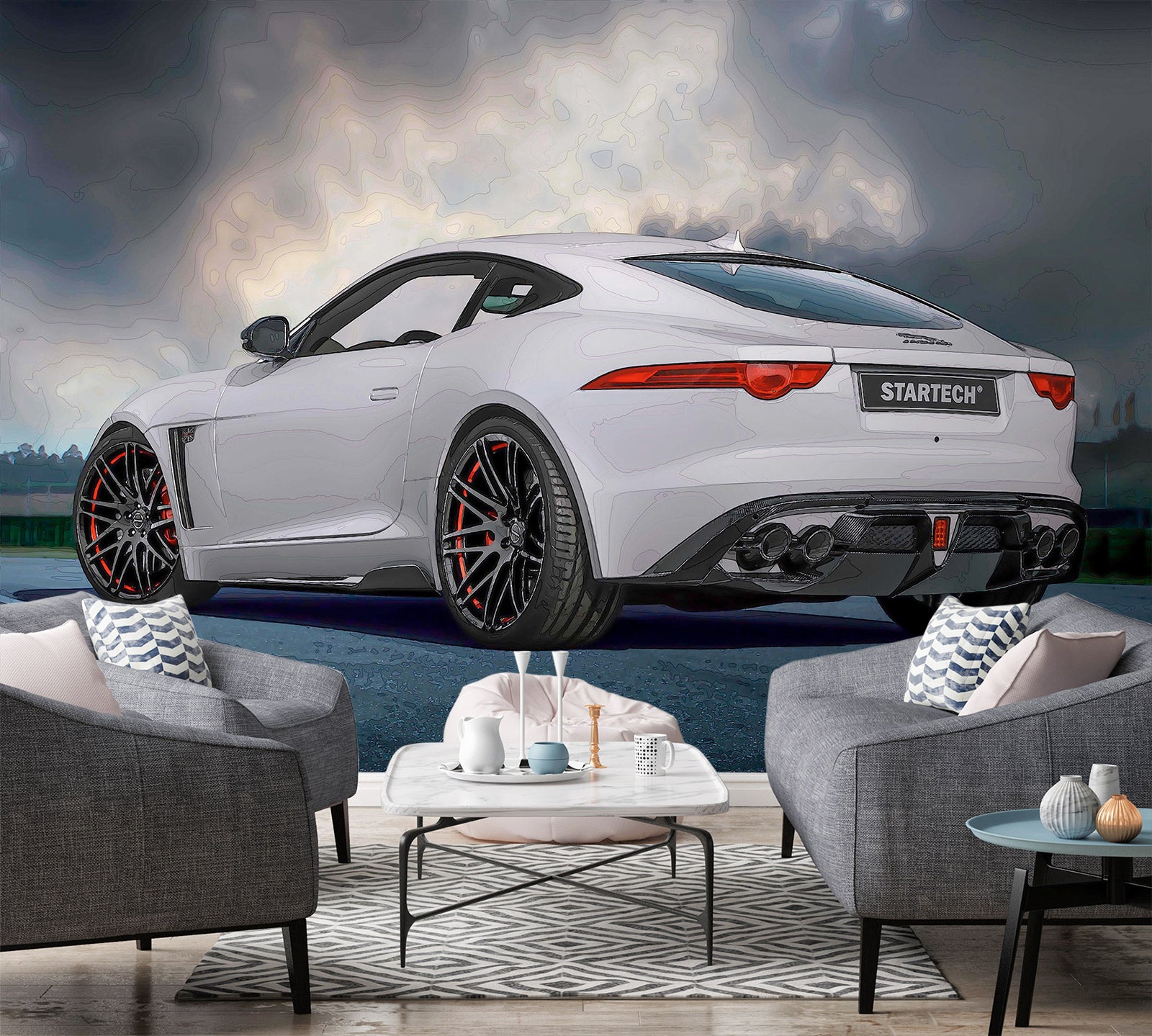 3D White Car 9138 Alius Herb Wall Mural Wall Murals