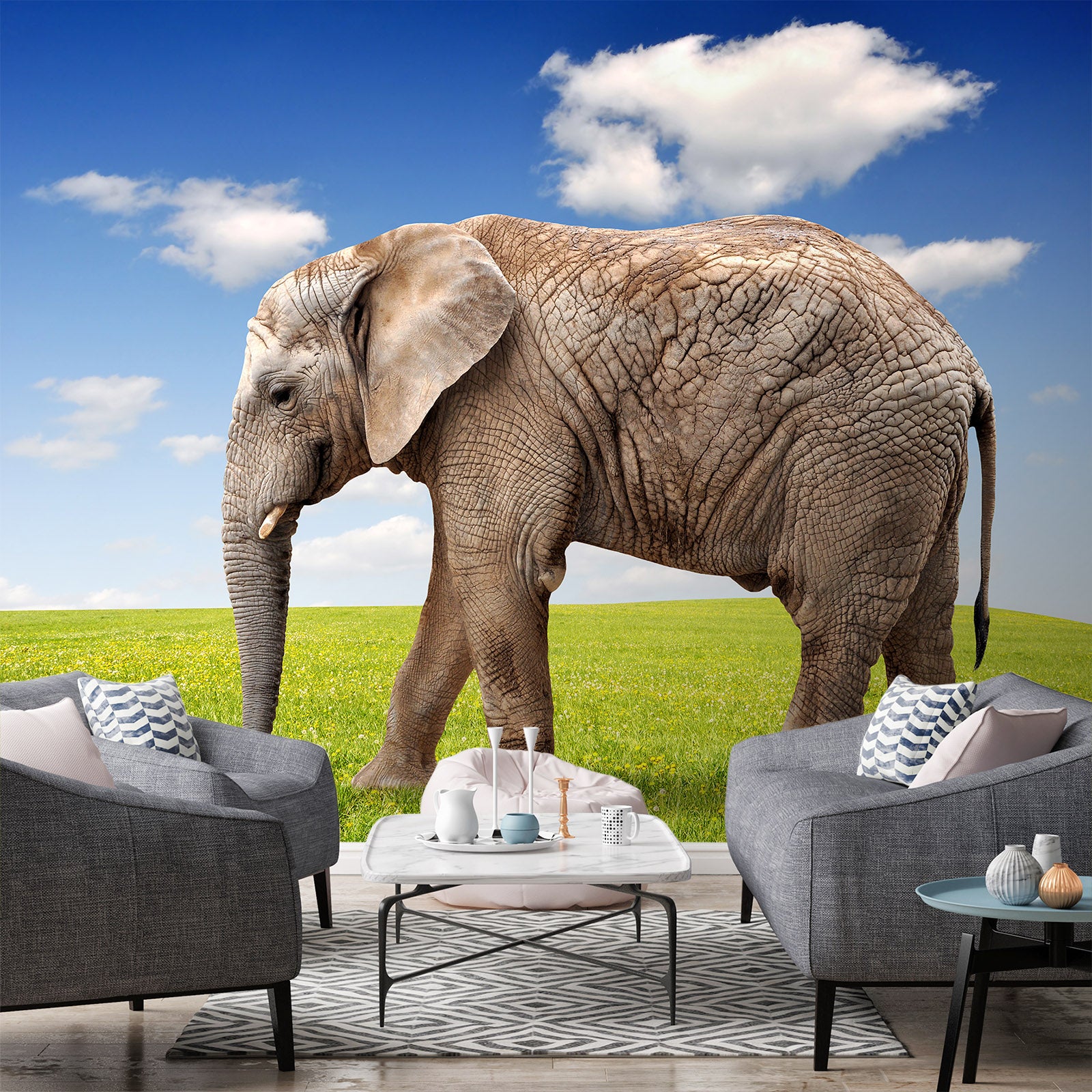 3D Elephant Lawn 393 Wall Murals