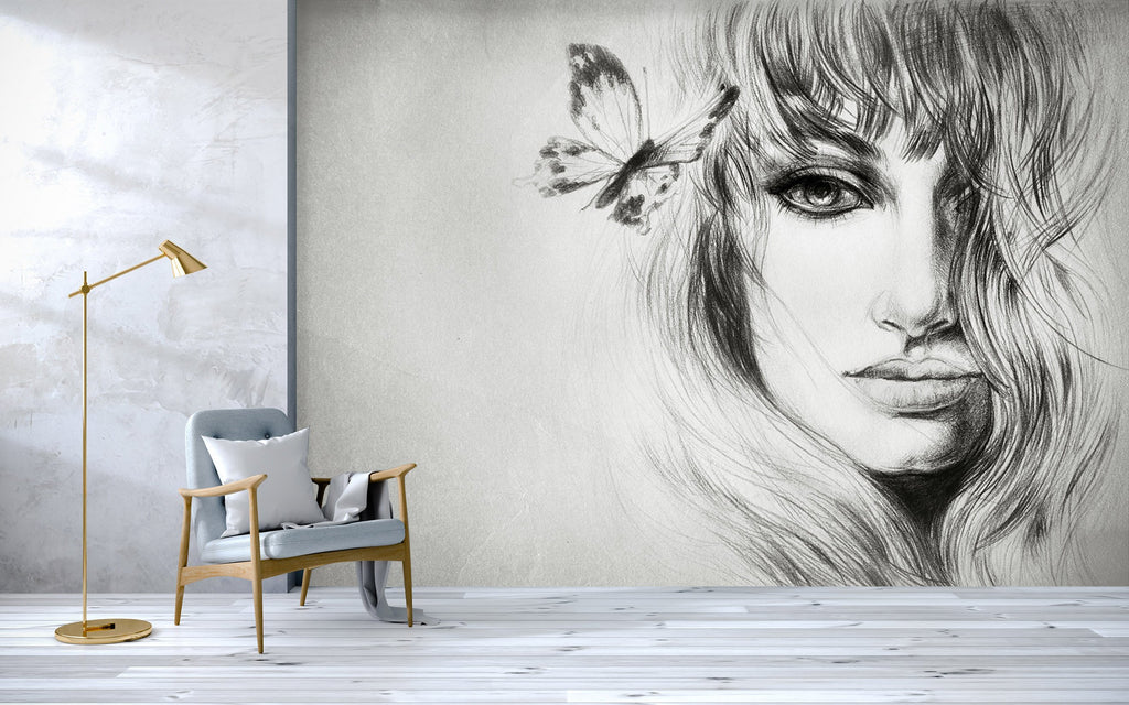 White & Black 3D Abstract Female Faces Removable Wall Mural vinyl