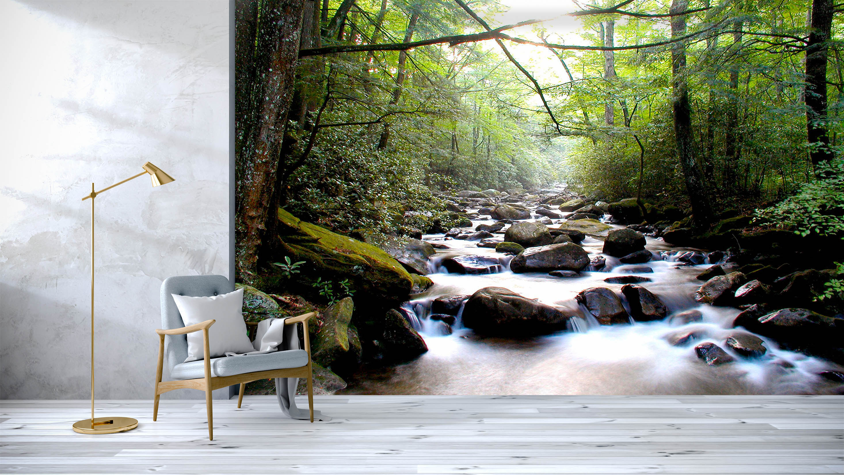 3D Forest Stream 118 Wall Murals