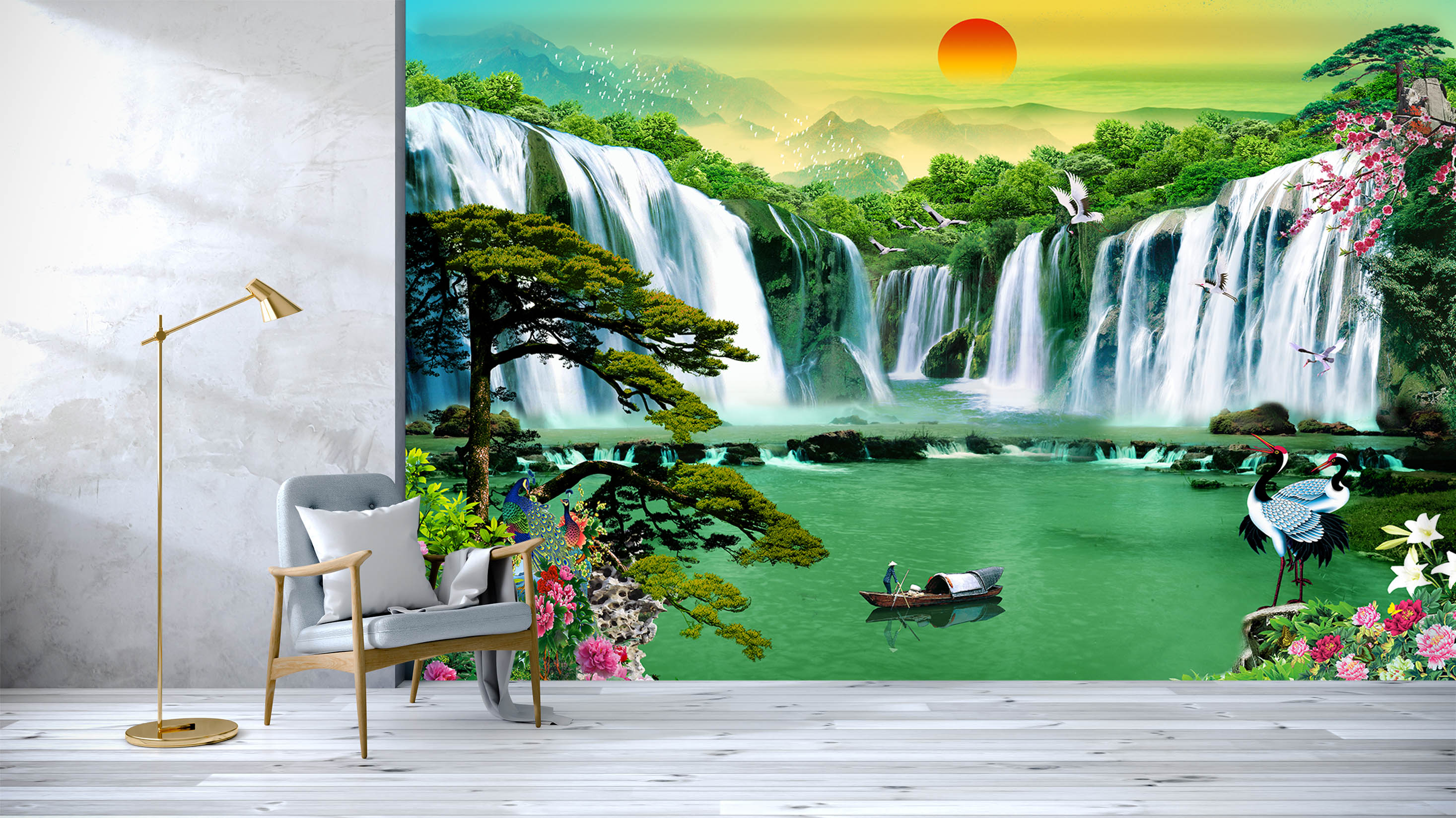 3D Forest Waterfall 126 Wall Murals