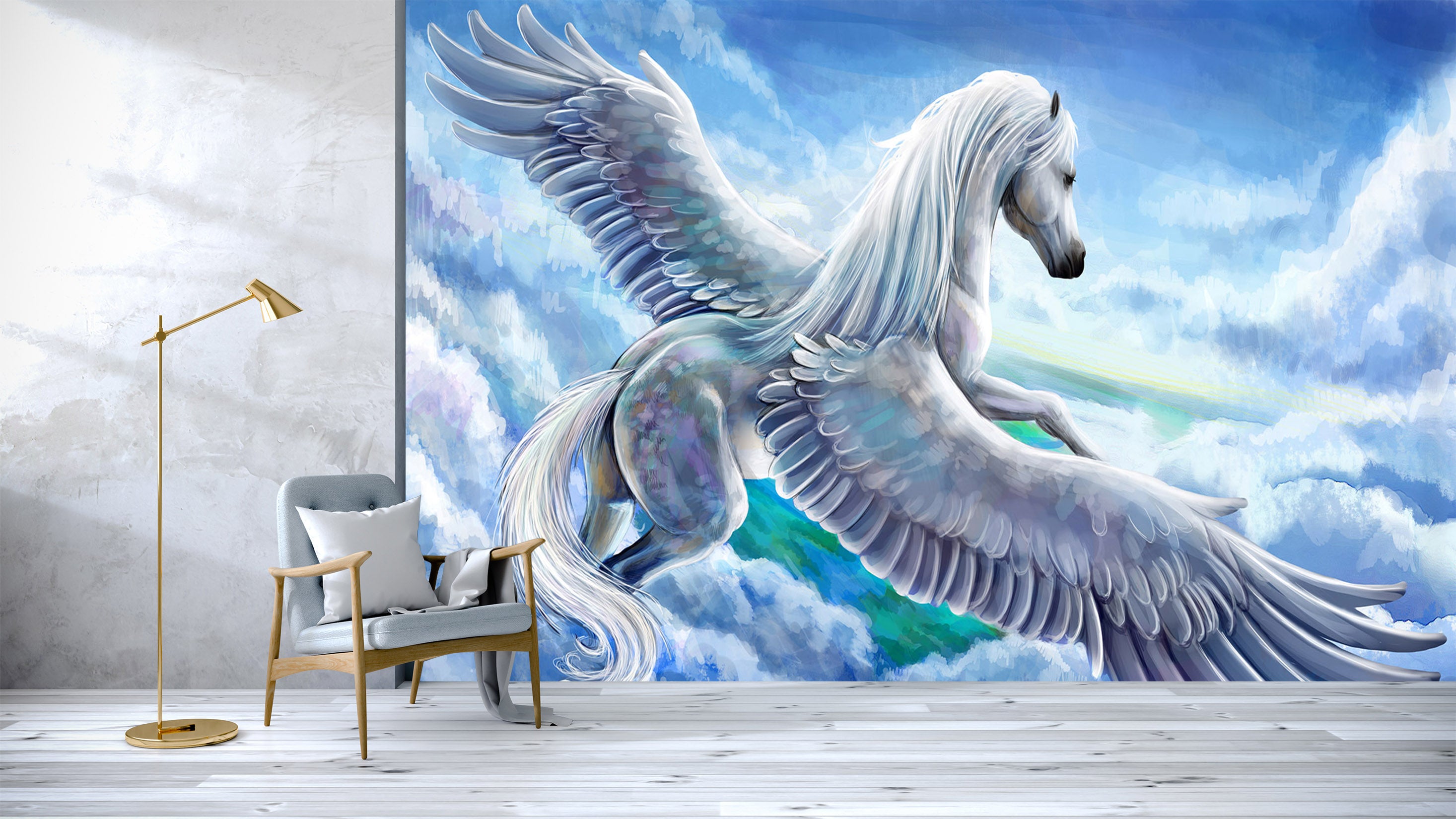 3D White Pegasus 317 Wall Murals