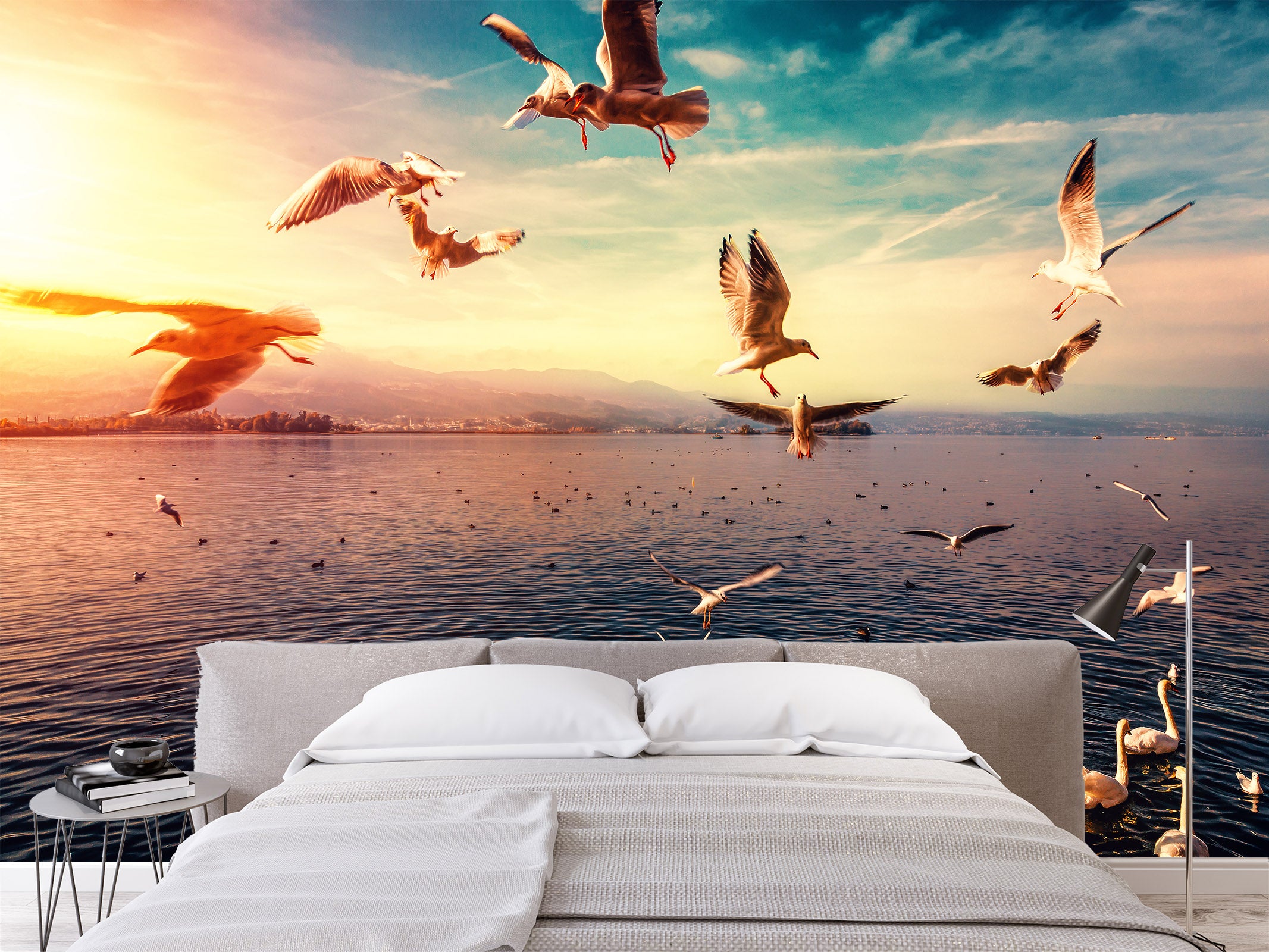 3D Sunset Seagull 401 Wall Murals