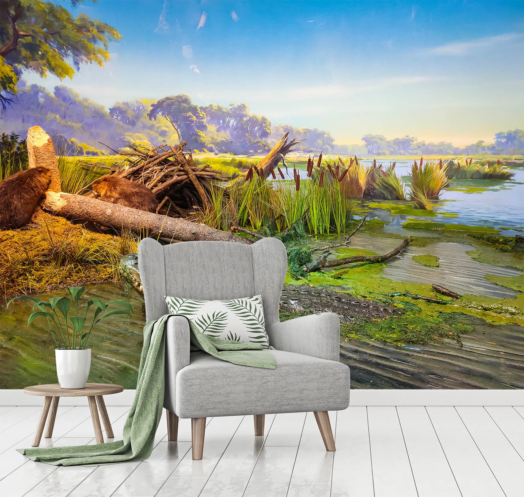 3D Crocodile River 426 Wall Murals