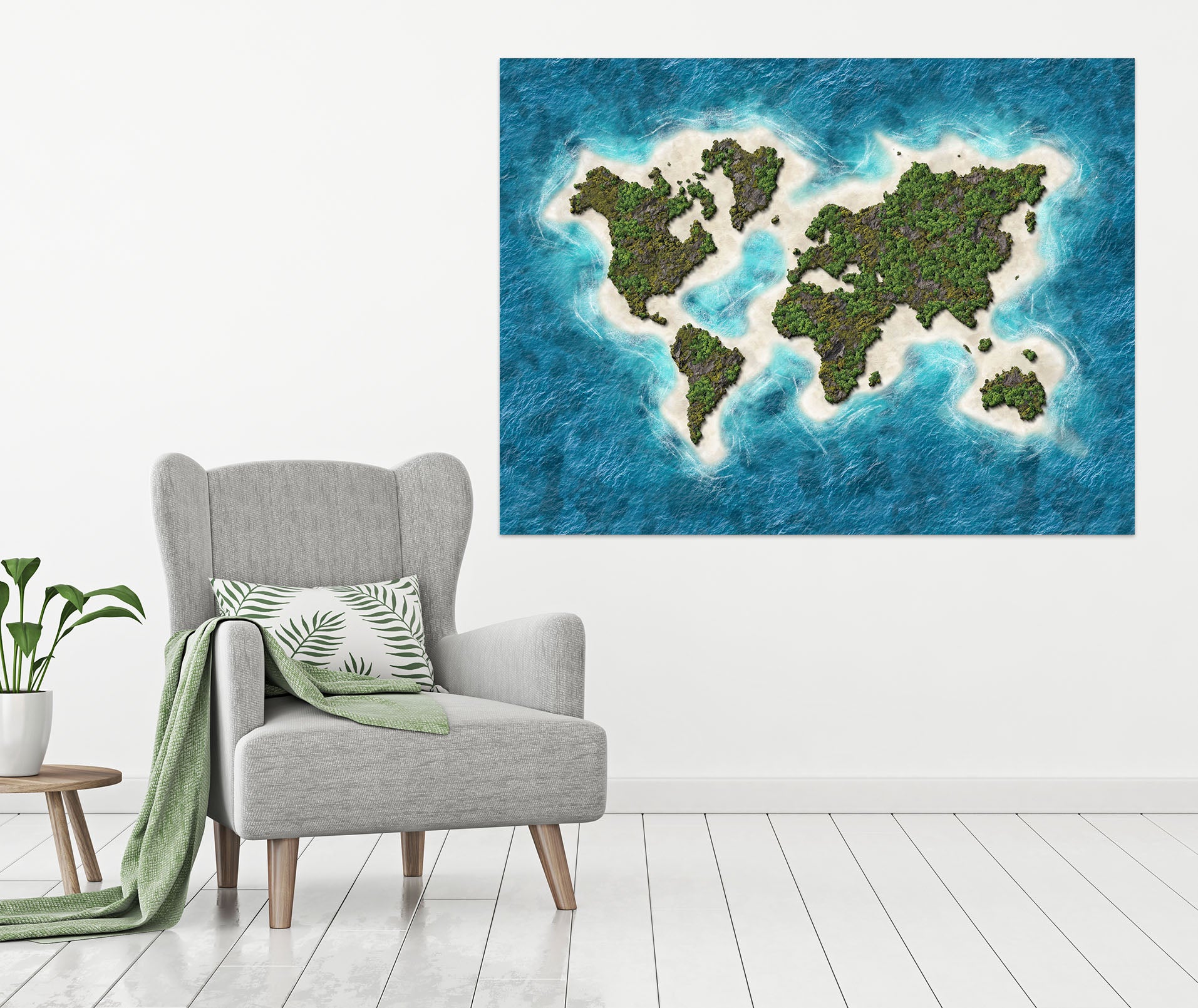 3D Green Island 103 World Map Wall Sticker