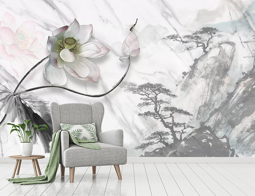 3D Dragonfly Lotus WC664 Wall Murals