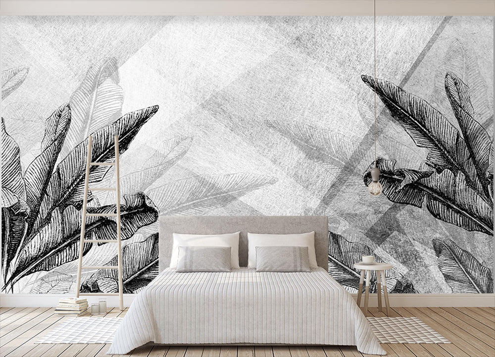 3D Black Texture Leaves WC436 Wall Murals