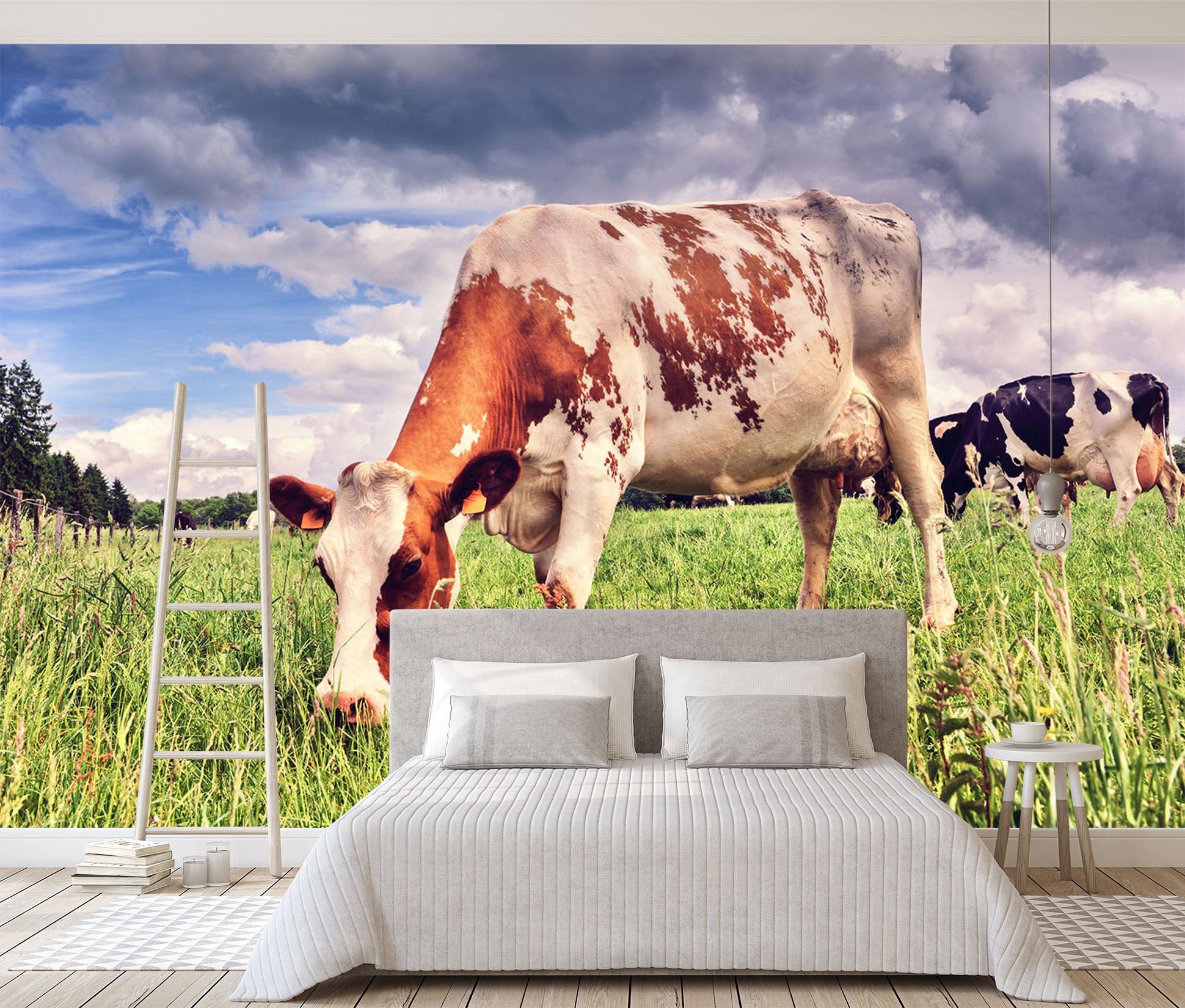 3D Pasture Cow 123 Wall Murals