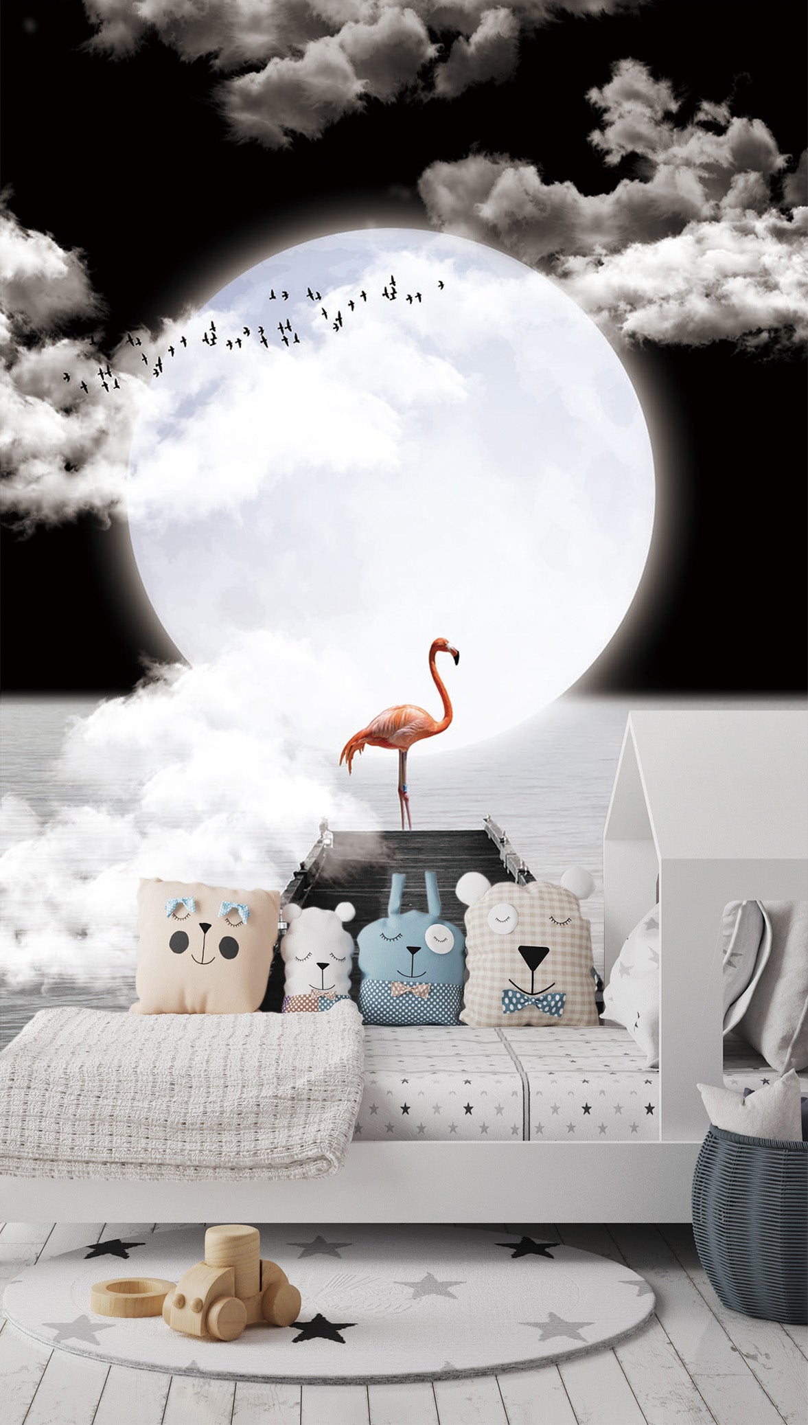 3D Moon Flamingo 119 Wall Murals