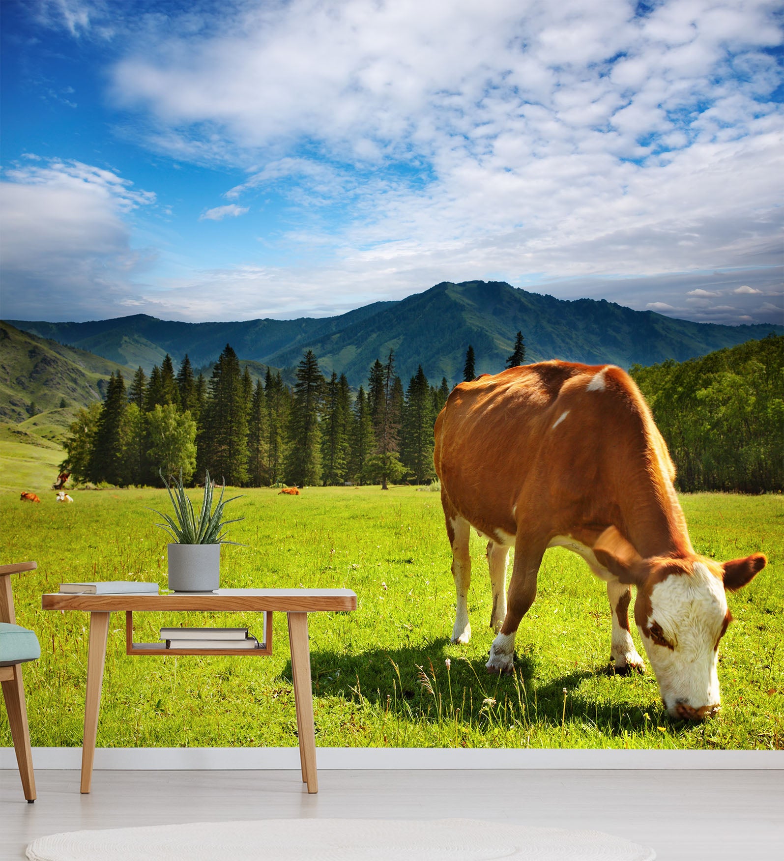 3D Forest Cow 407 Wall Murals