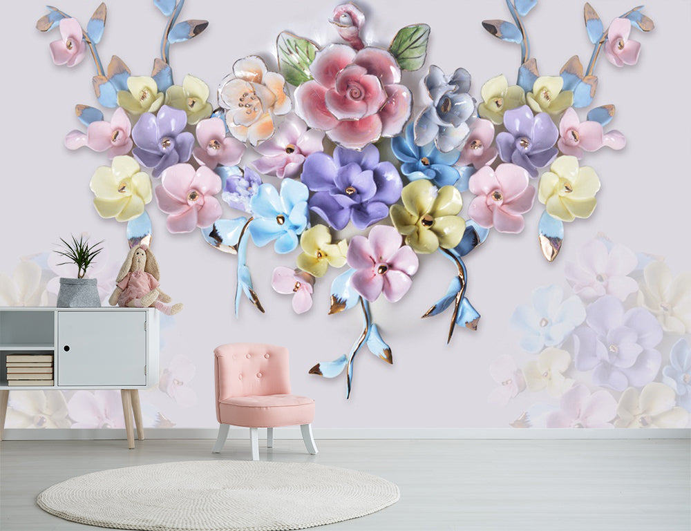 3D Ceramic Flower WC376 Wall Murals