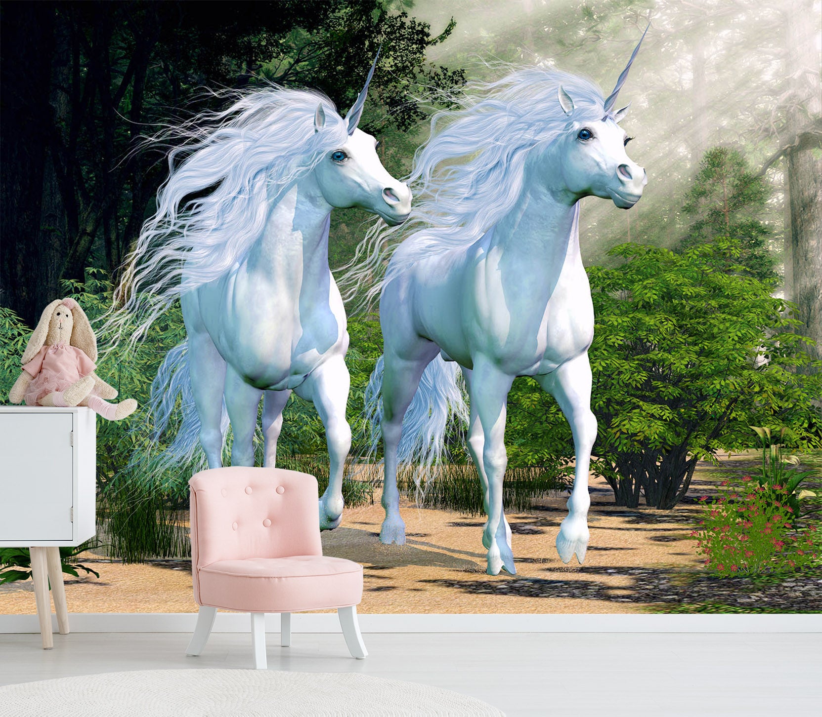 3D Two Unicorns 1527 Wall Murals