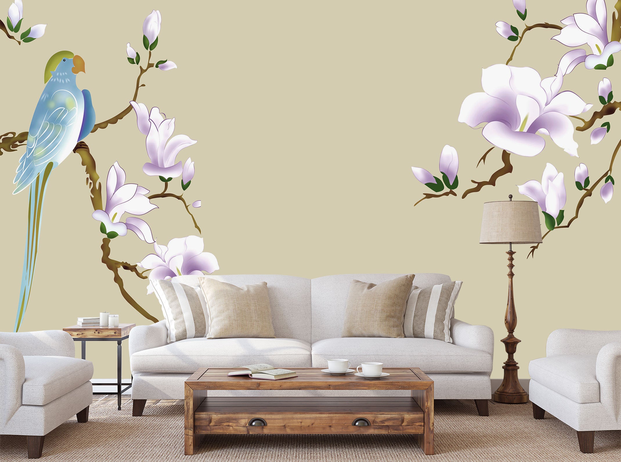 3D Flowers Bird 1600 Wall Murals