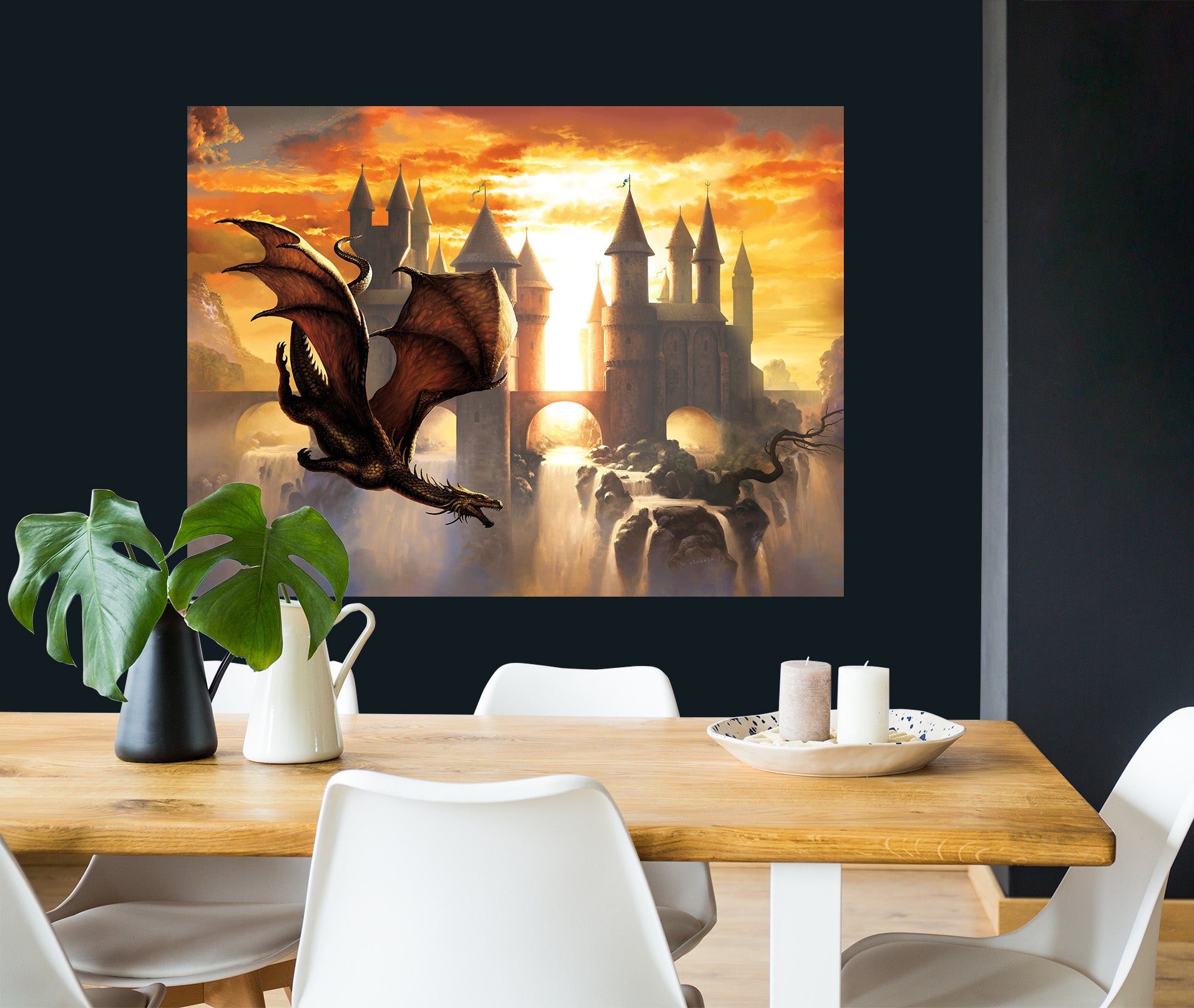 3D Sunset Castle Dragon 8044 Ciruelo Wall Sticker