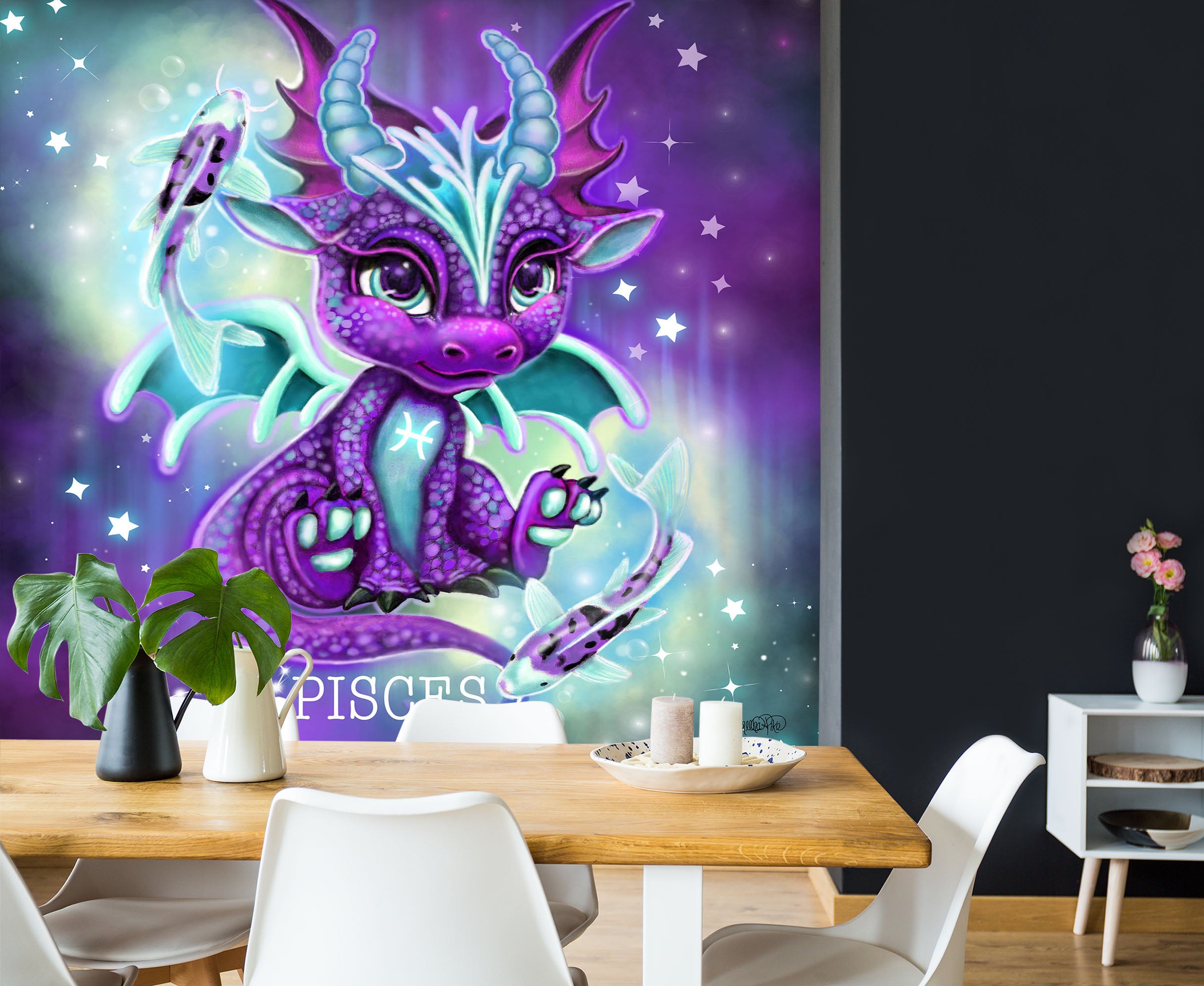 3D Purple Dragon Pisces 8415 Sheena Pike Wall Mural Wall Murals