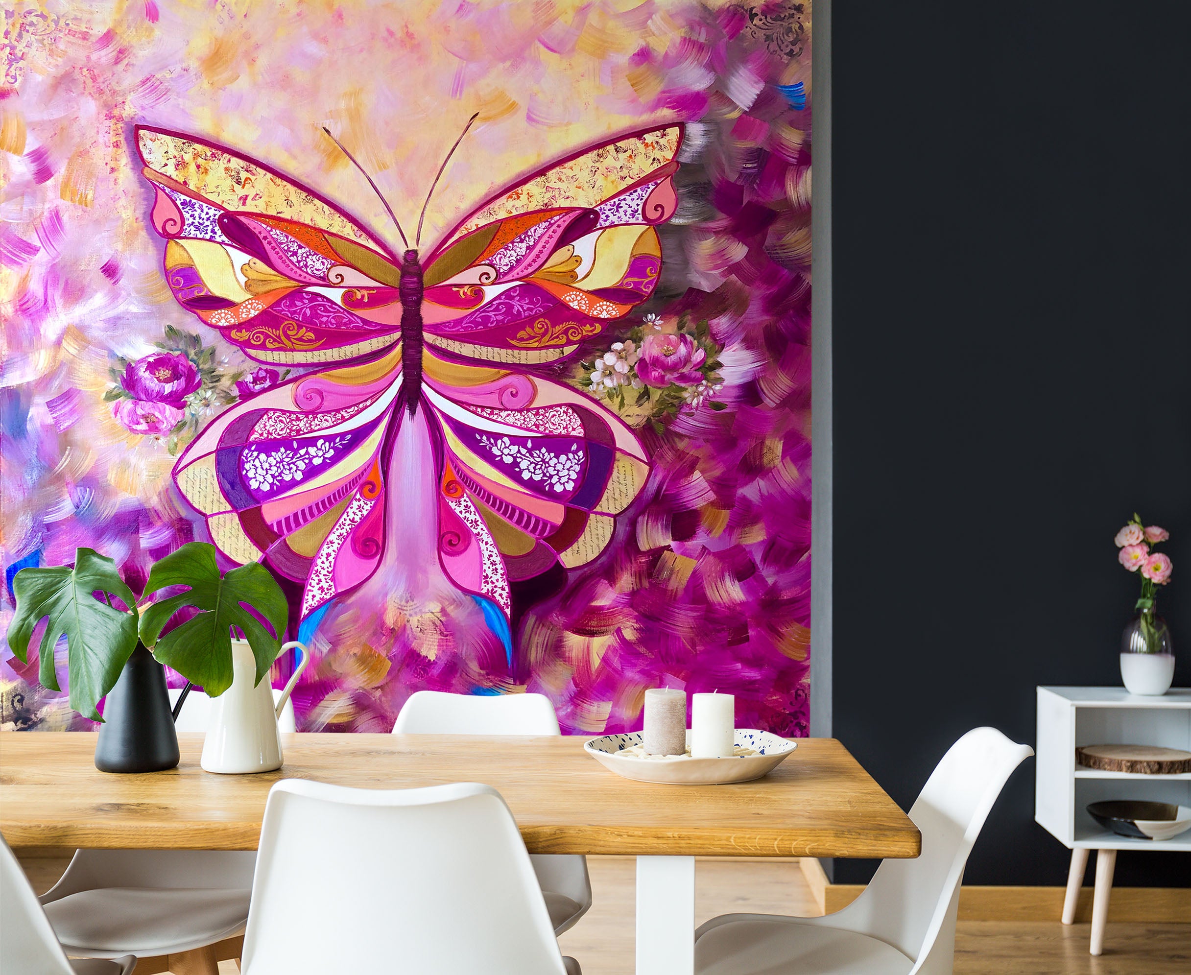 3D Pink Butterfly Petals 236 Skromova Marina Wall Mural Wall Murals