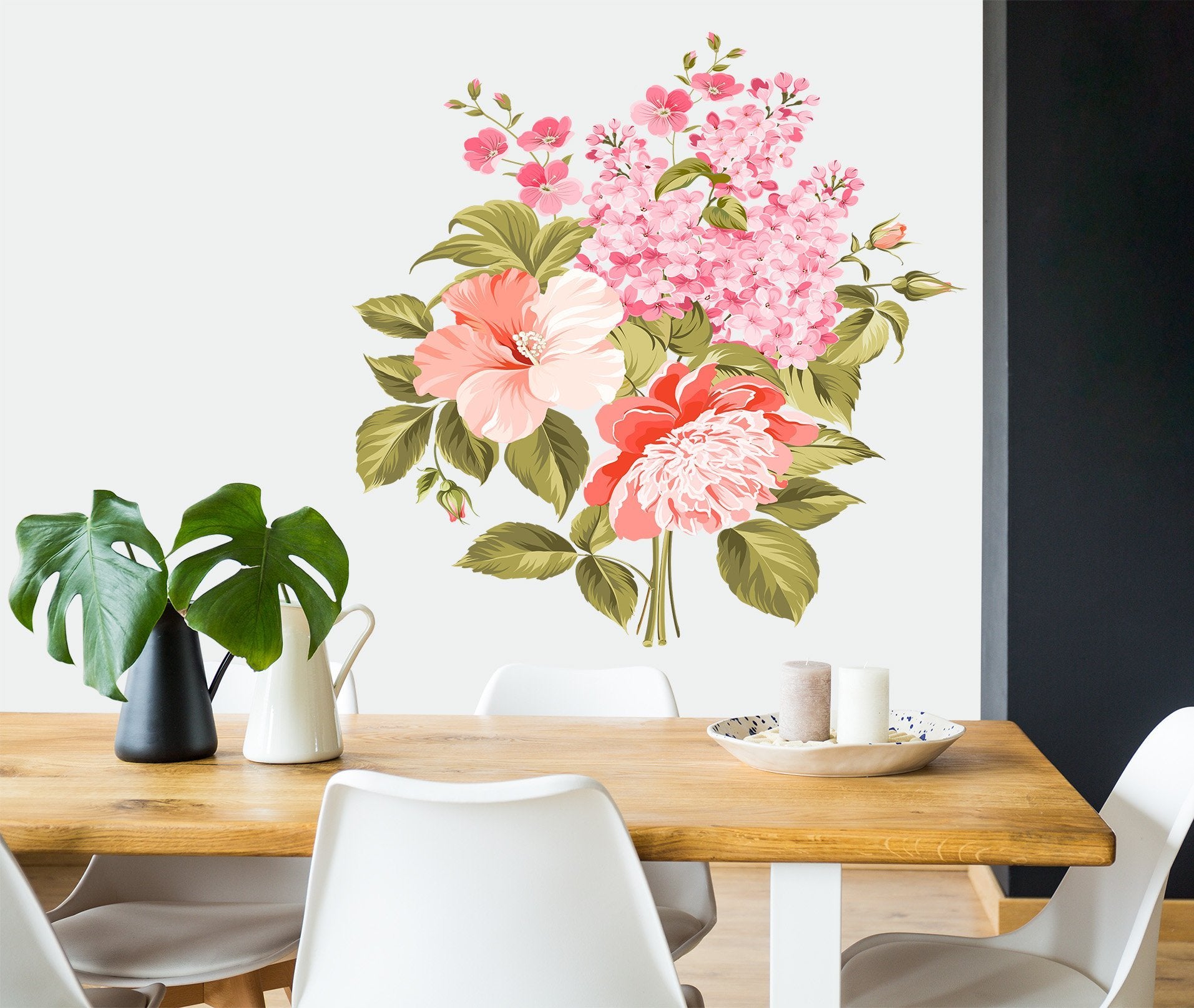 3D Pink Flower Leaf 007 Wall Stickers Wallpaper AJ Wallpaper 