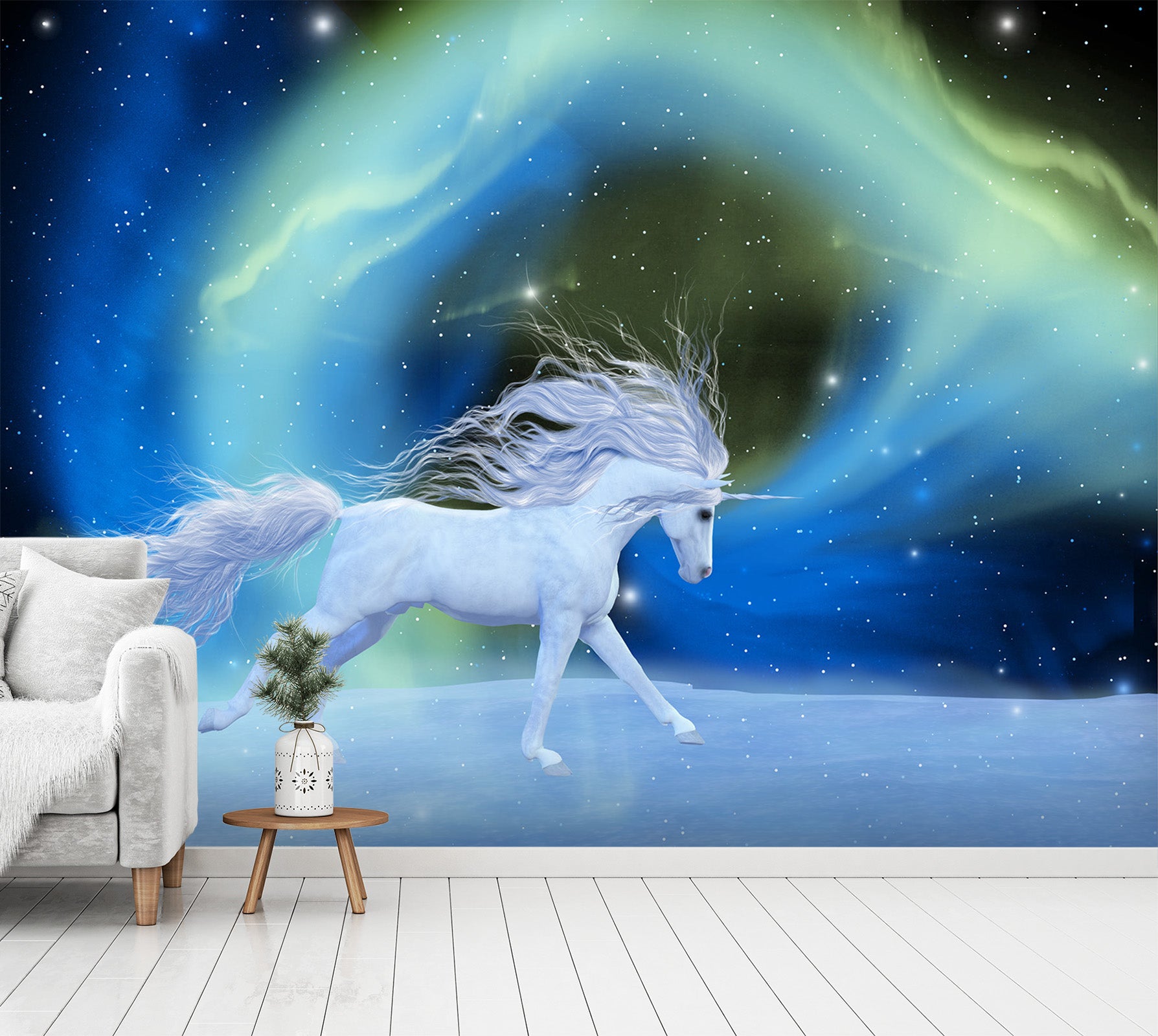 3D Green Light Unicorn 1609 Wall Murals