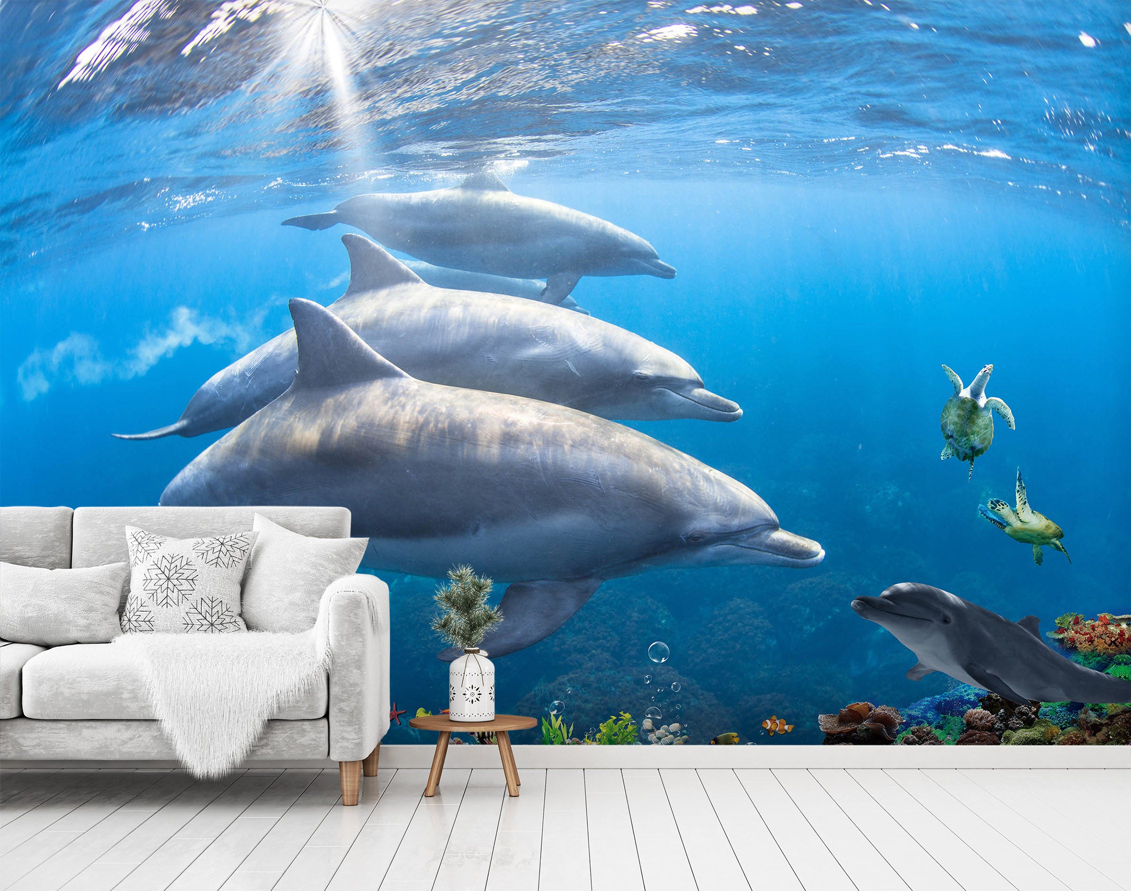 3D Undersea Dolphin 1430 Wall Murals