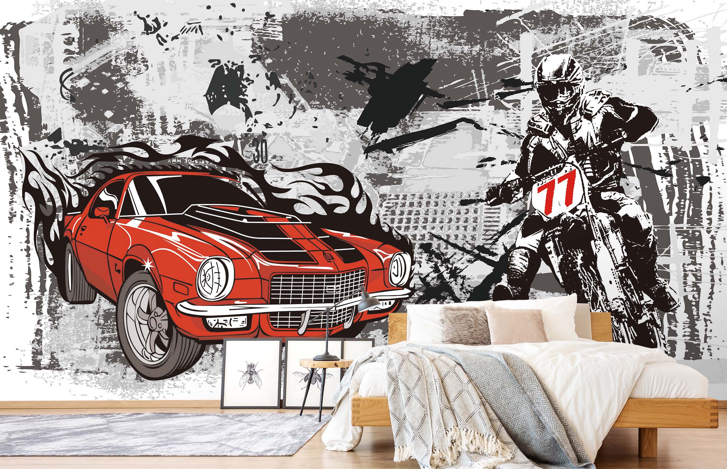 3D Hand Painted Motorcycle 062 Wall Murals