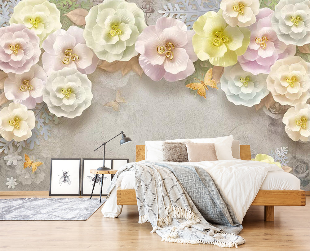 3D Golden Butterfly Flower WC478 Wall Murals