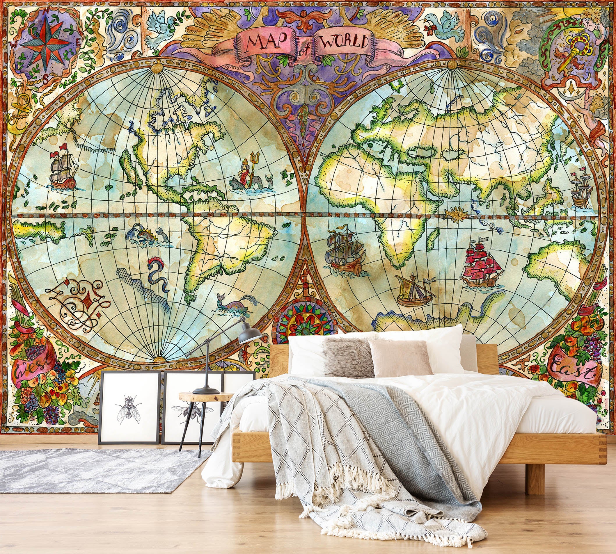 3D Seven Oceans 2070 World Map Wall Murals