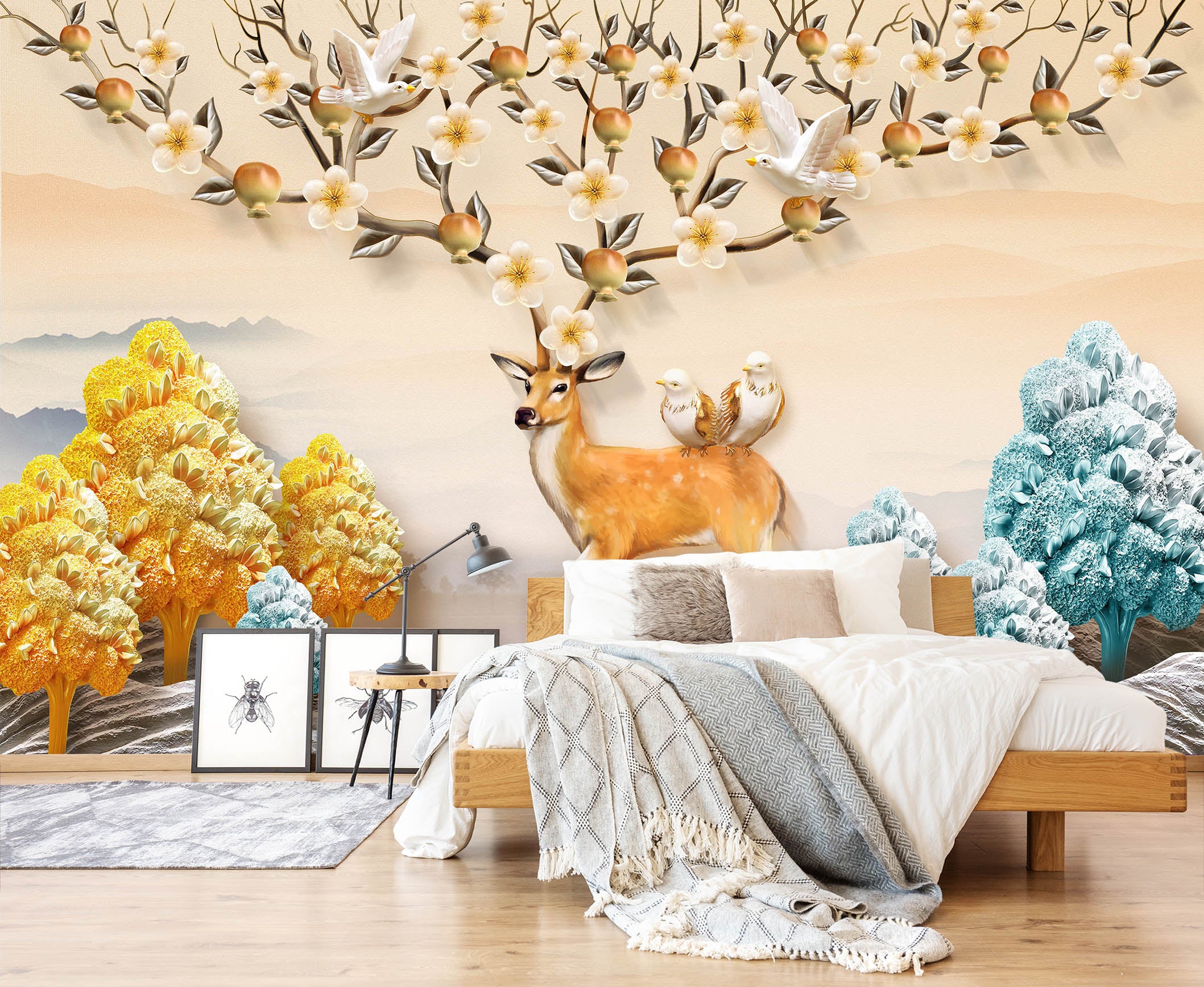 3D Wood Fawn 1462 Wall Murals