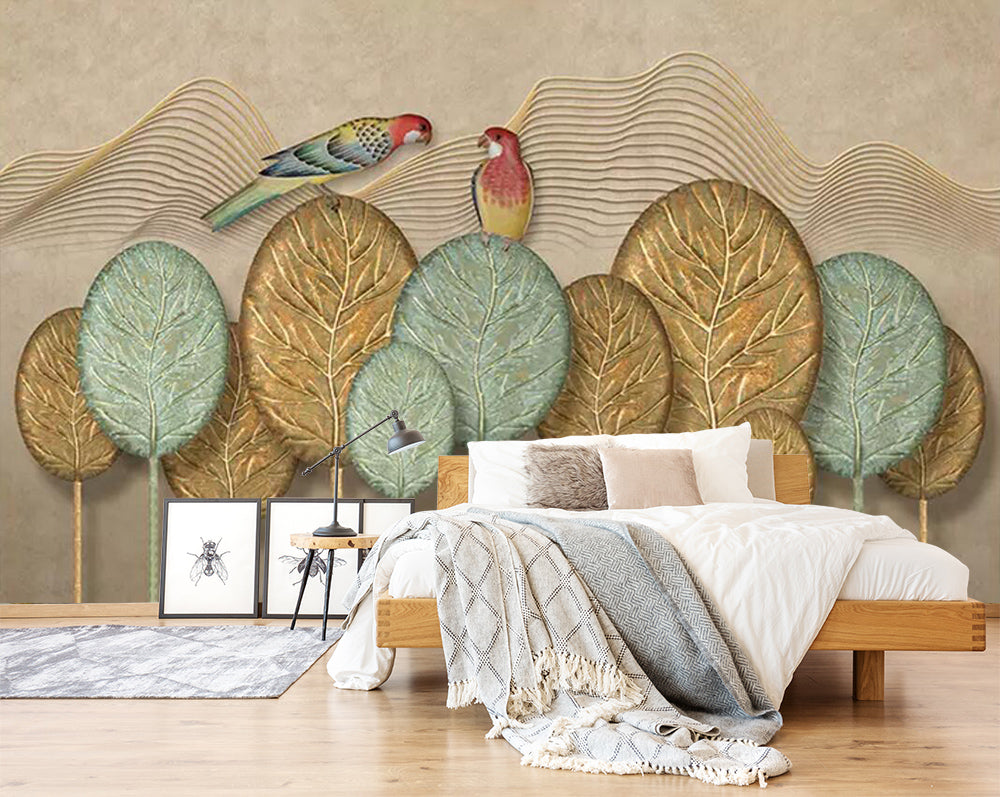 3D Parrot Leaf WC761 Wall Murals