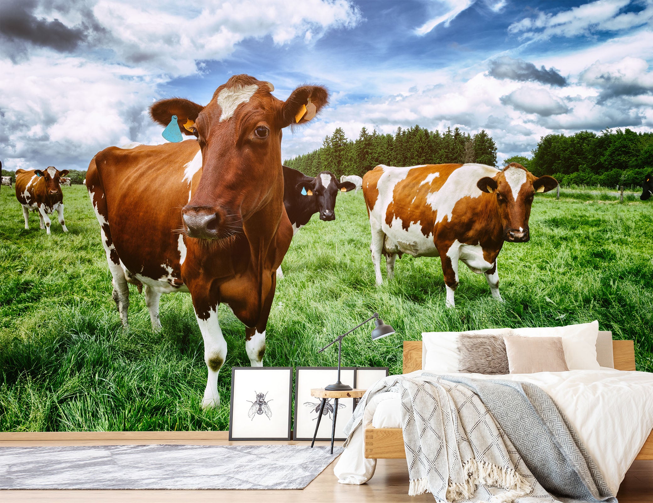 3D Pasture Cow 413 Wall Murals