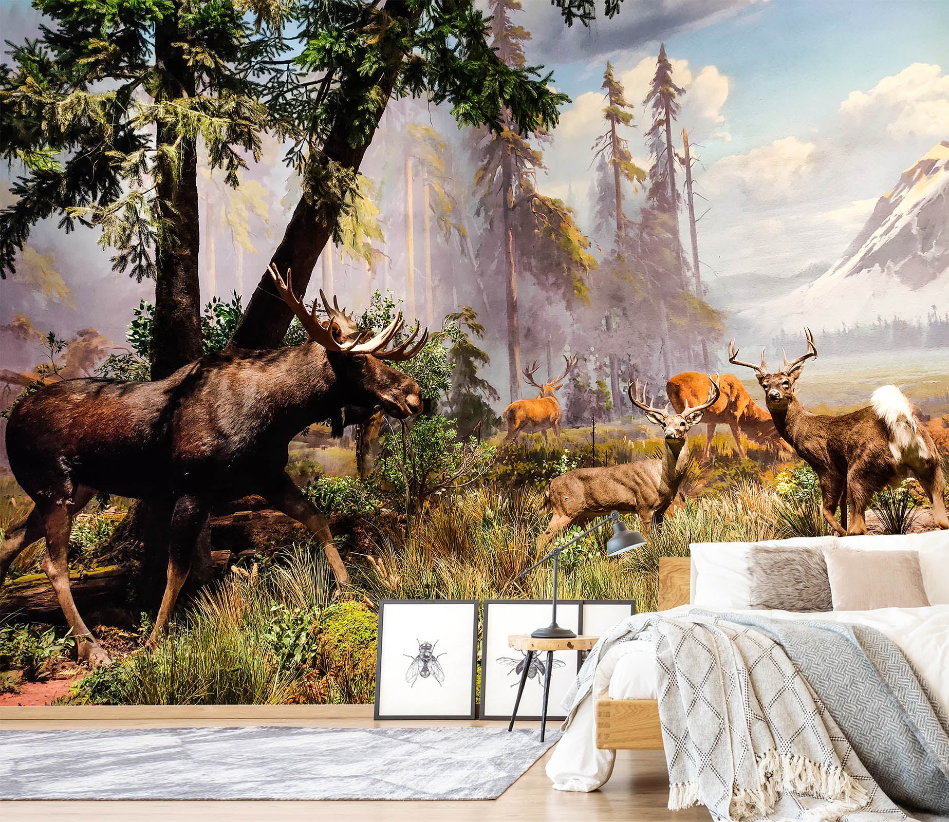 3D Deer Tree 425 Wall Murals