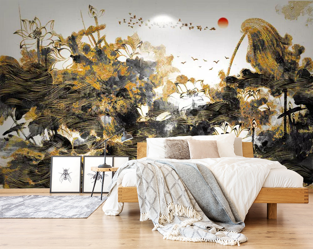 3D Lotus Pattern WC572 Wall Murals