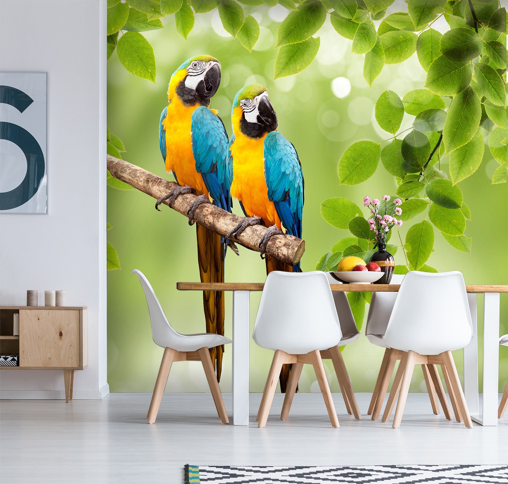 3D Parrot Leaf 445 Wall Murals