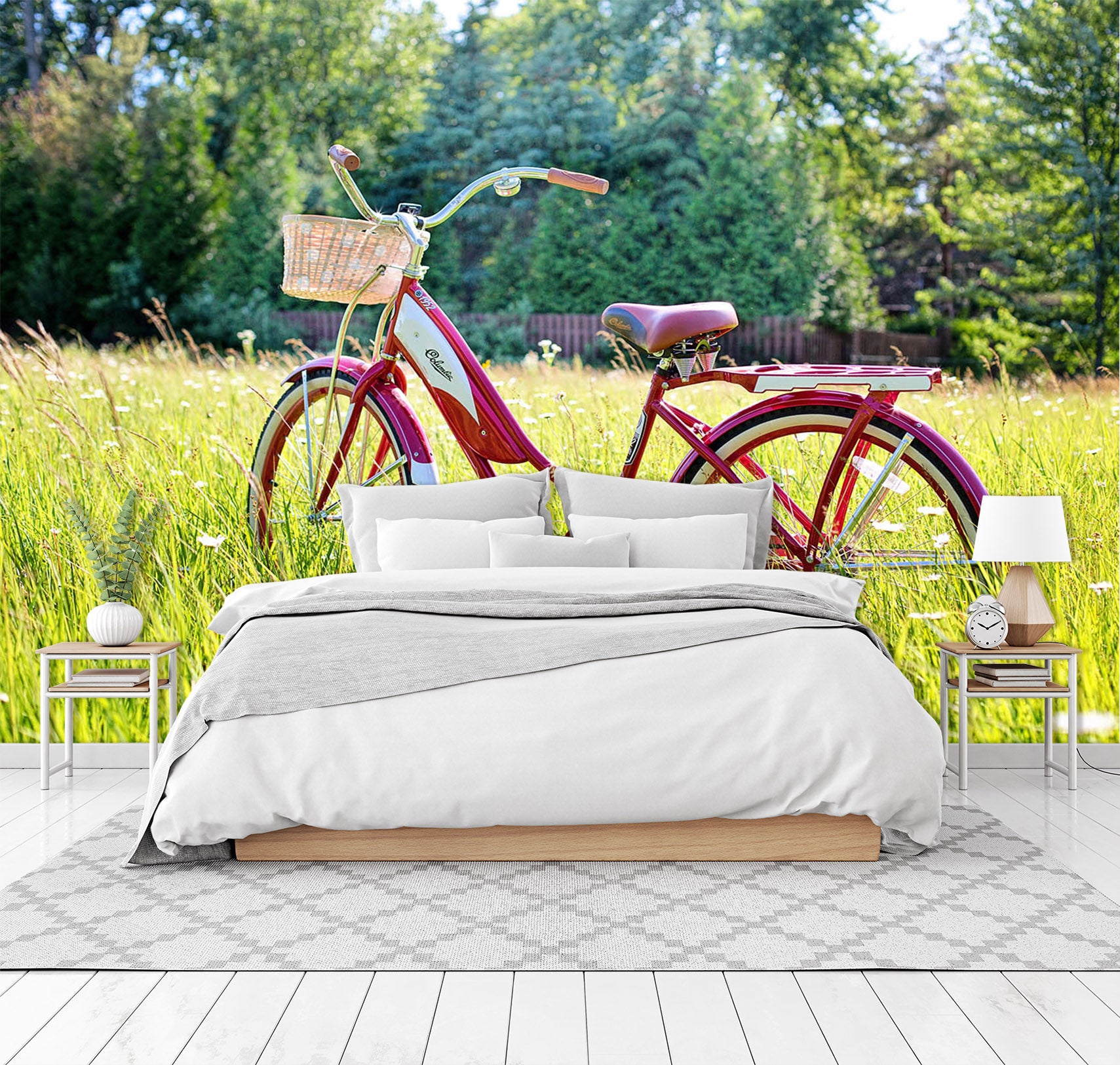 3D Green Grass Bicycle 055 Vehicle Wall Murals