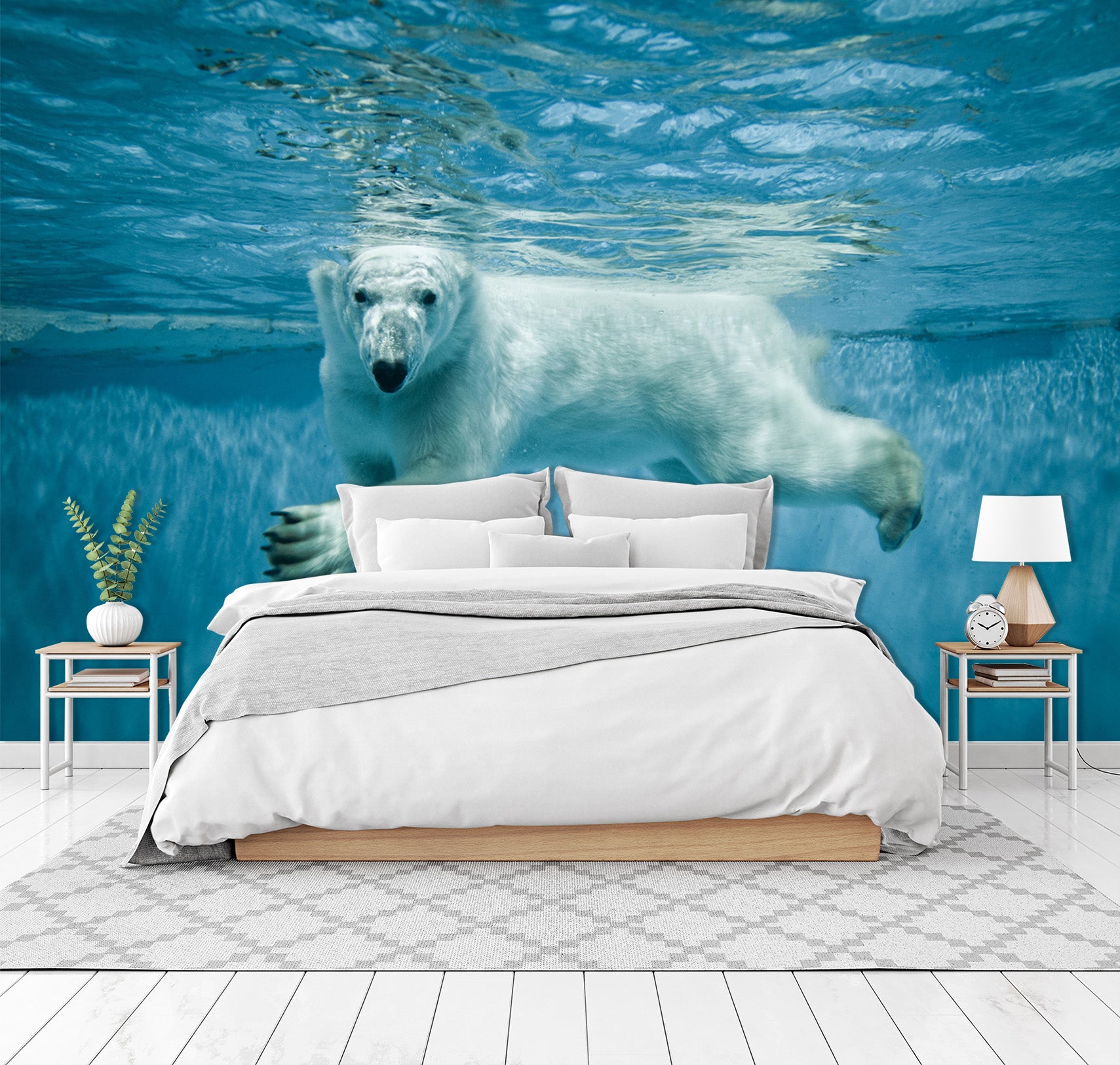 3D Polar Bear Swimming 324 Wall Murals