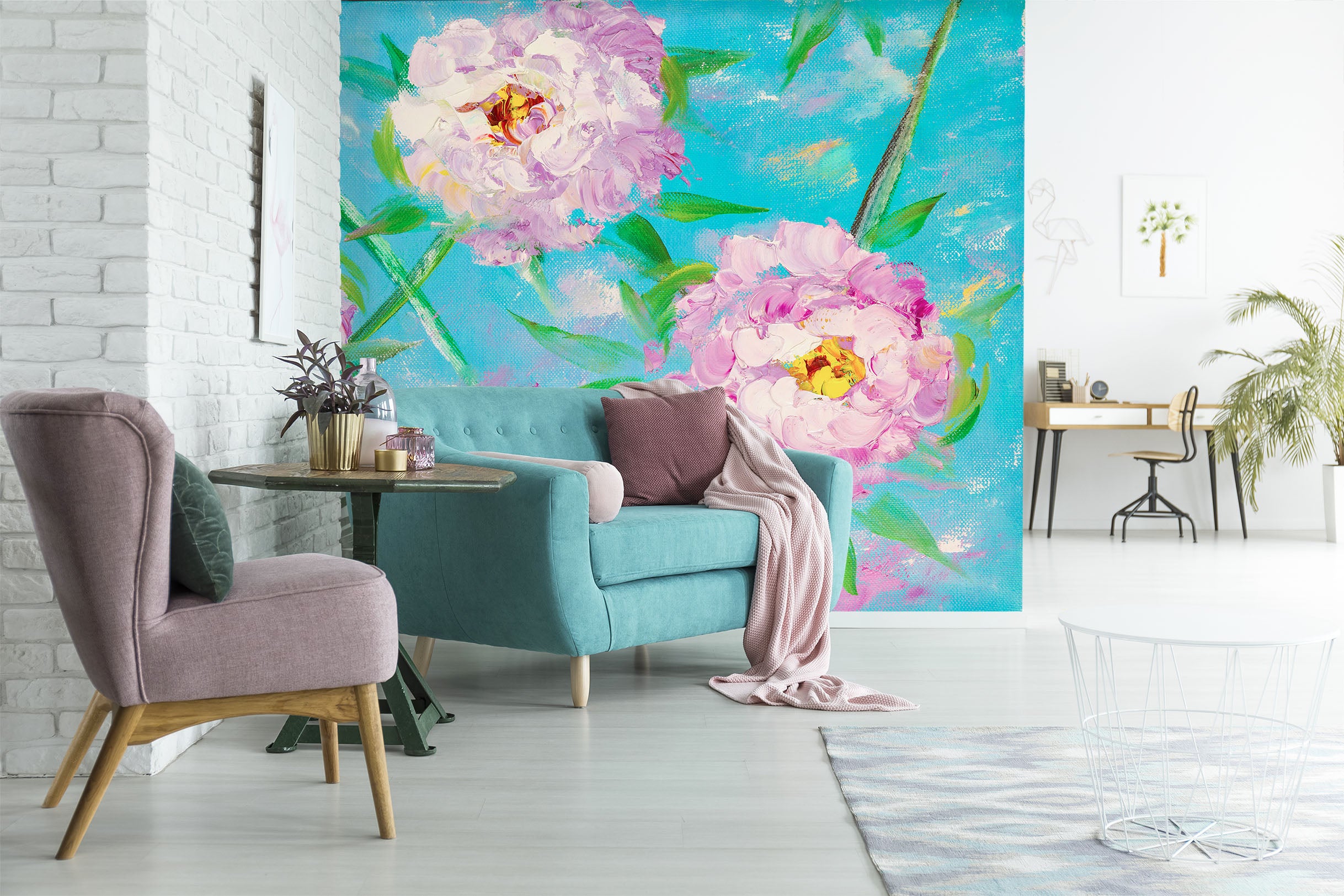 3D Pink Flower Leaves 214 Skromova Marina Wall Mural Wall Murals