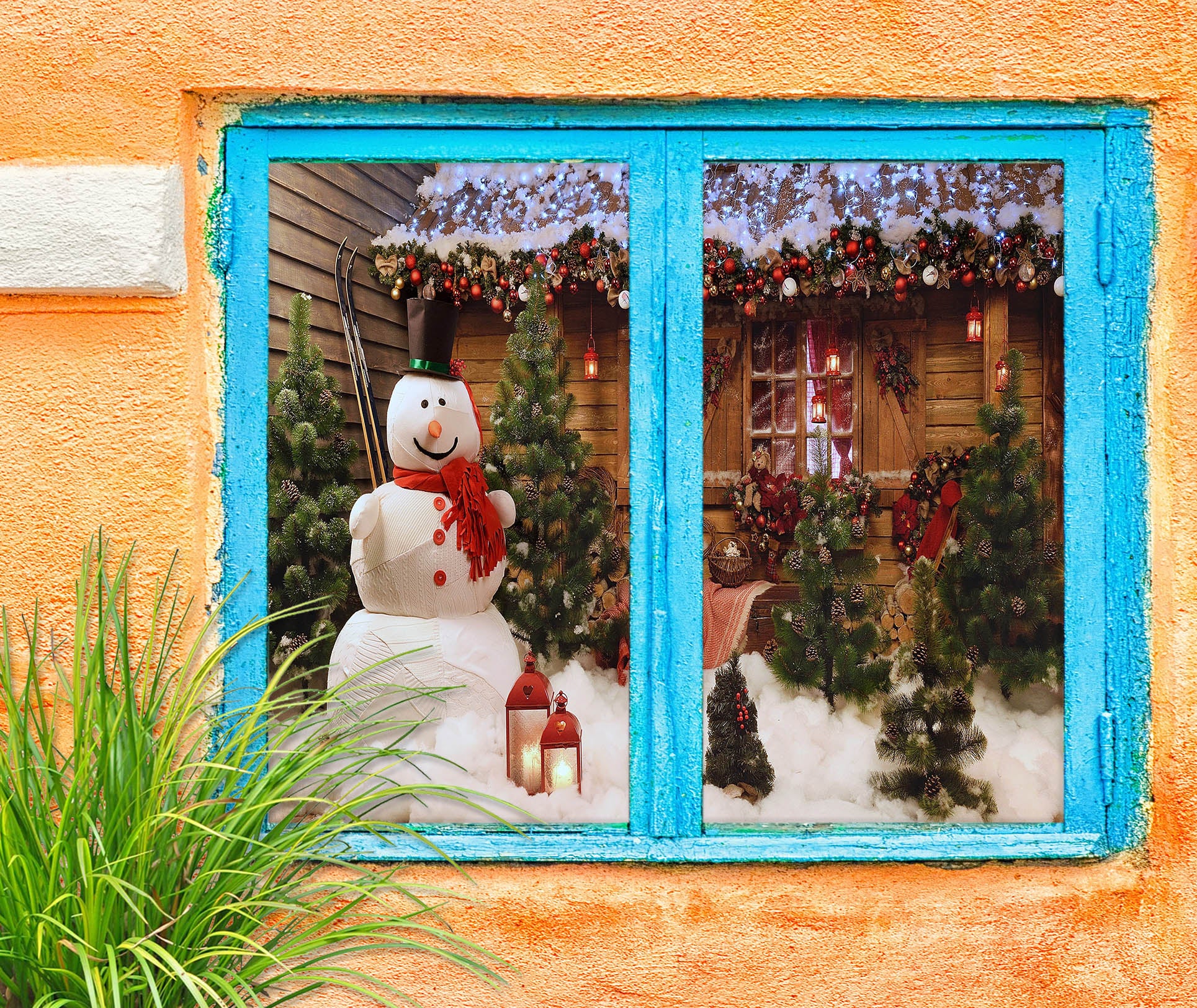 3D Snowman 30081 Christmas Window Film Print Sticker Cling Stained Glass Xmas