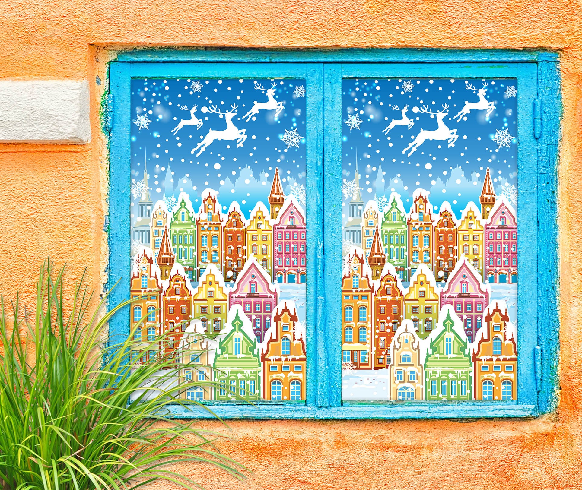 3D Colorful Houses 31026 Christmas Window Film Print Sticker Cling Stained Glass Xmas